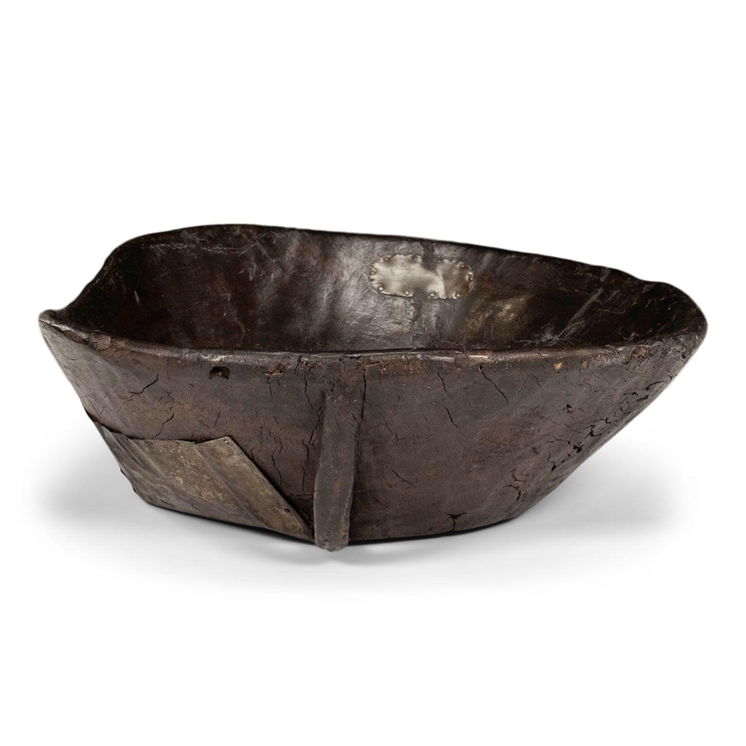 Indian Large Primitive Bowl Hand-Carved from Hardwood For Sale