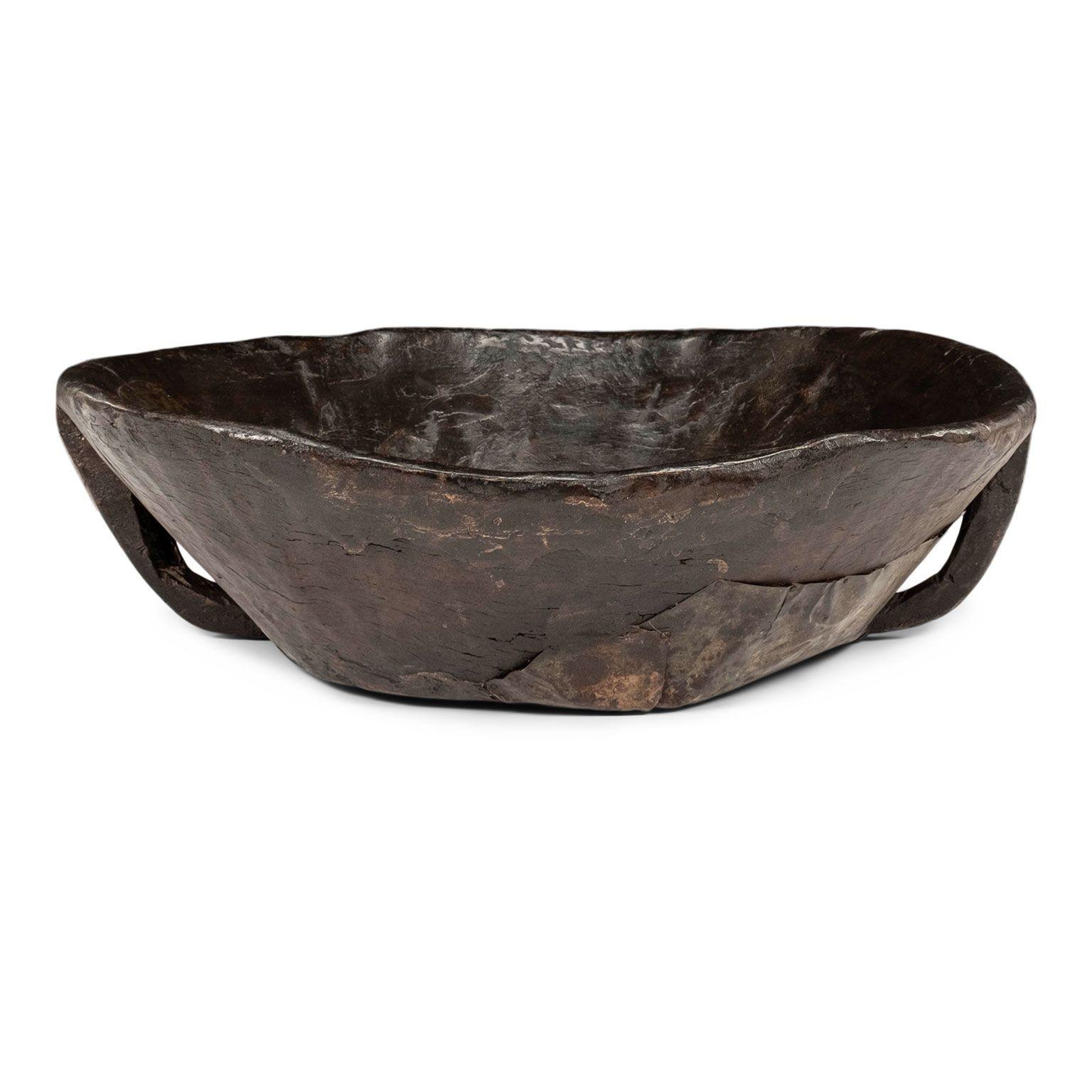 20th Century Large Primitive Bowl Hand-Carved from Hardwood For Sale