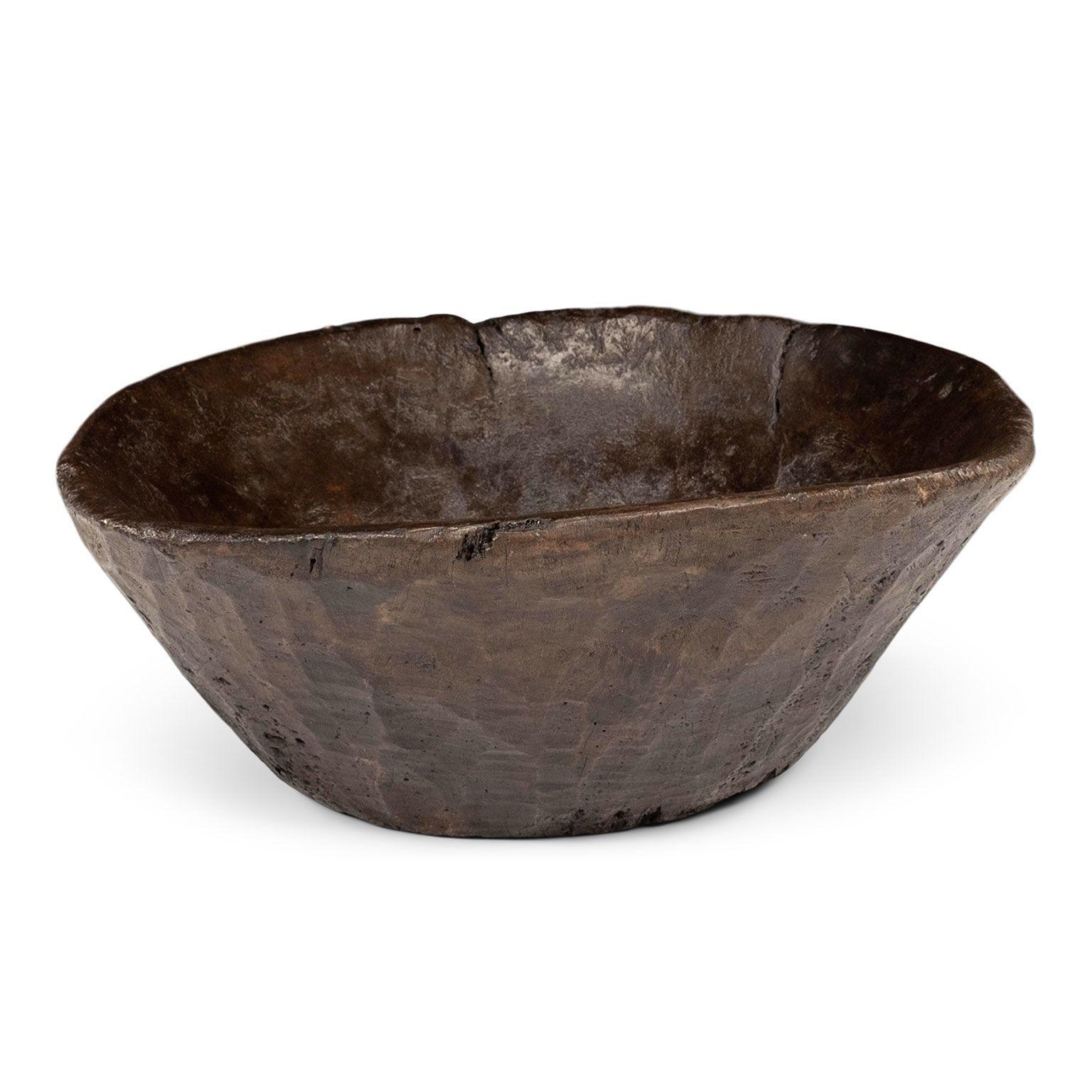 Large Primitive Bowl Hand-Carved from Hardwood For Sale 2
