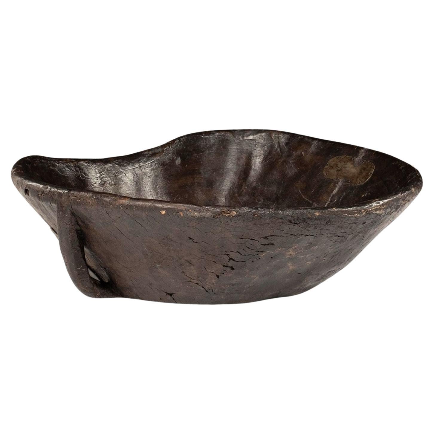 Large Primitive Bowl Hand-Carved from Hardwood For Sale