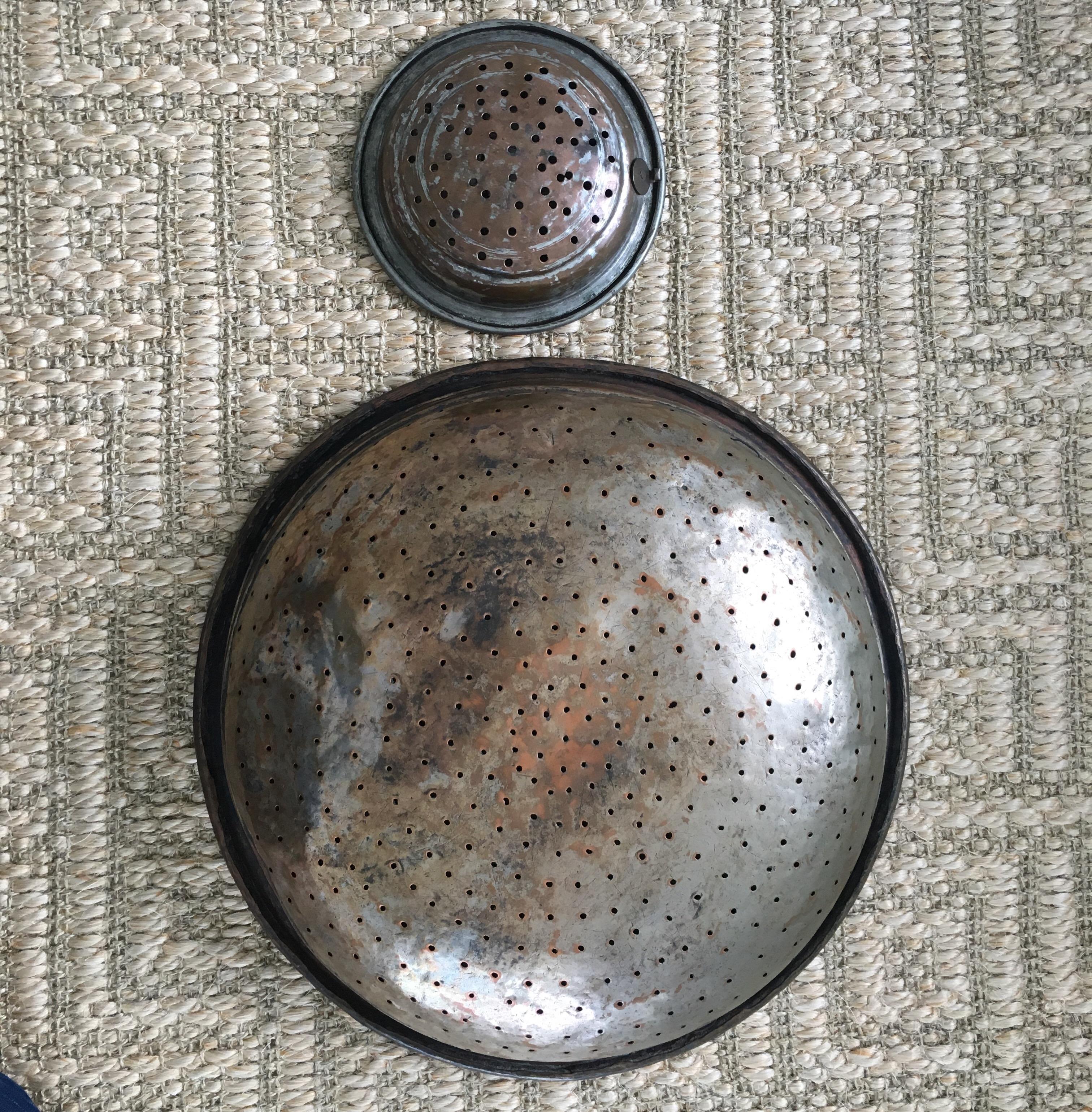 Large Primitive Copper Strainer In Good Condition In Southampton, NY