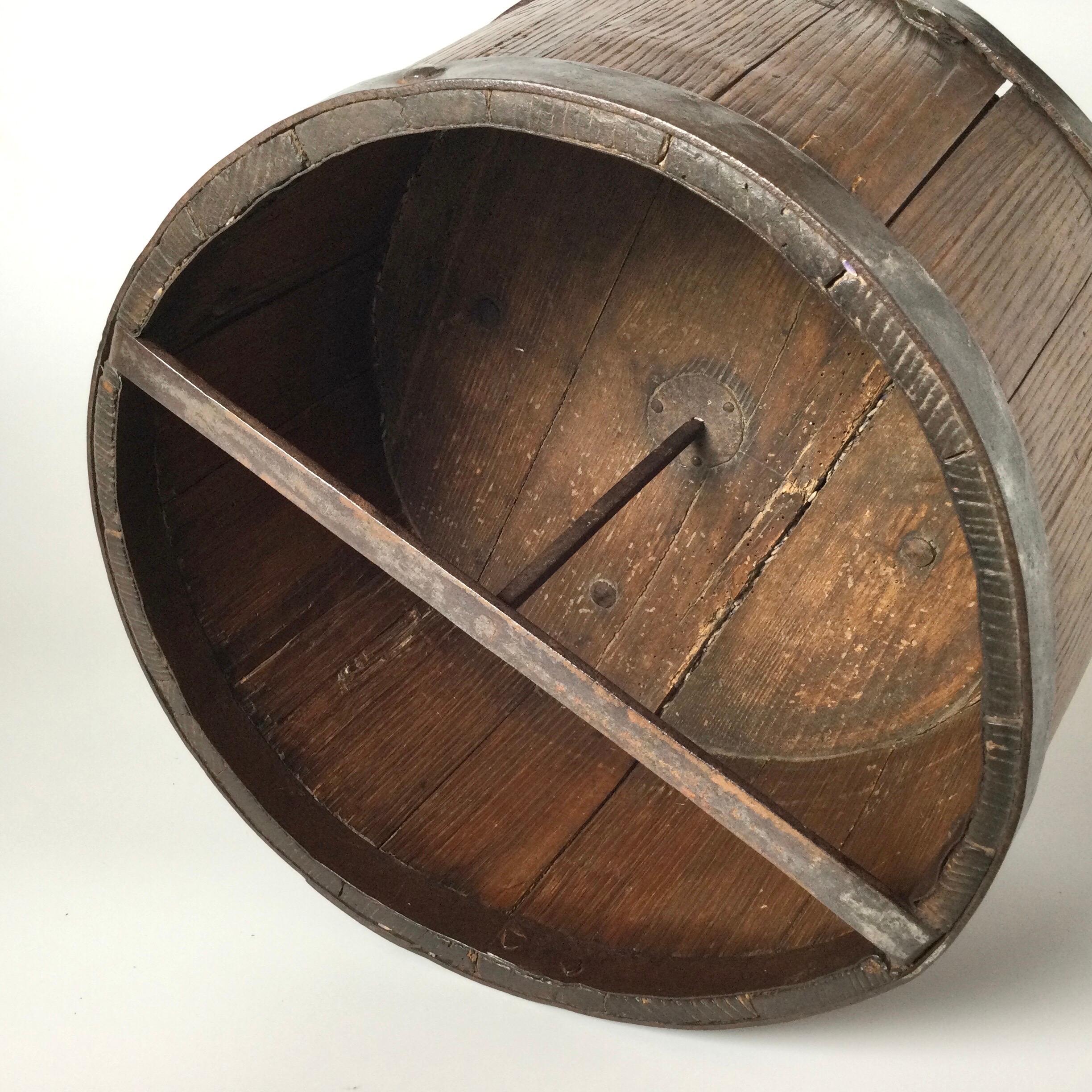 20th Century Large Rustic French Wood Grain Measurer Bucket, Pot