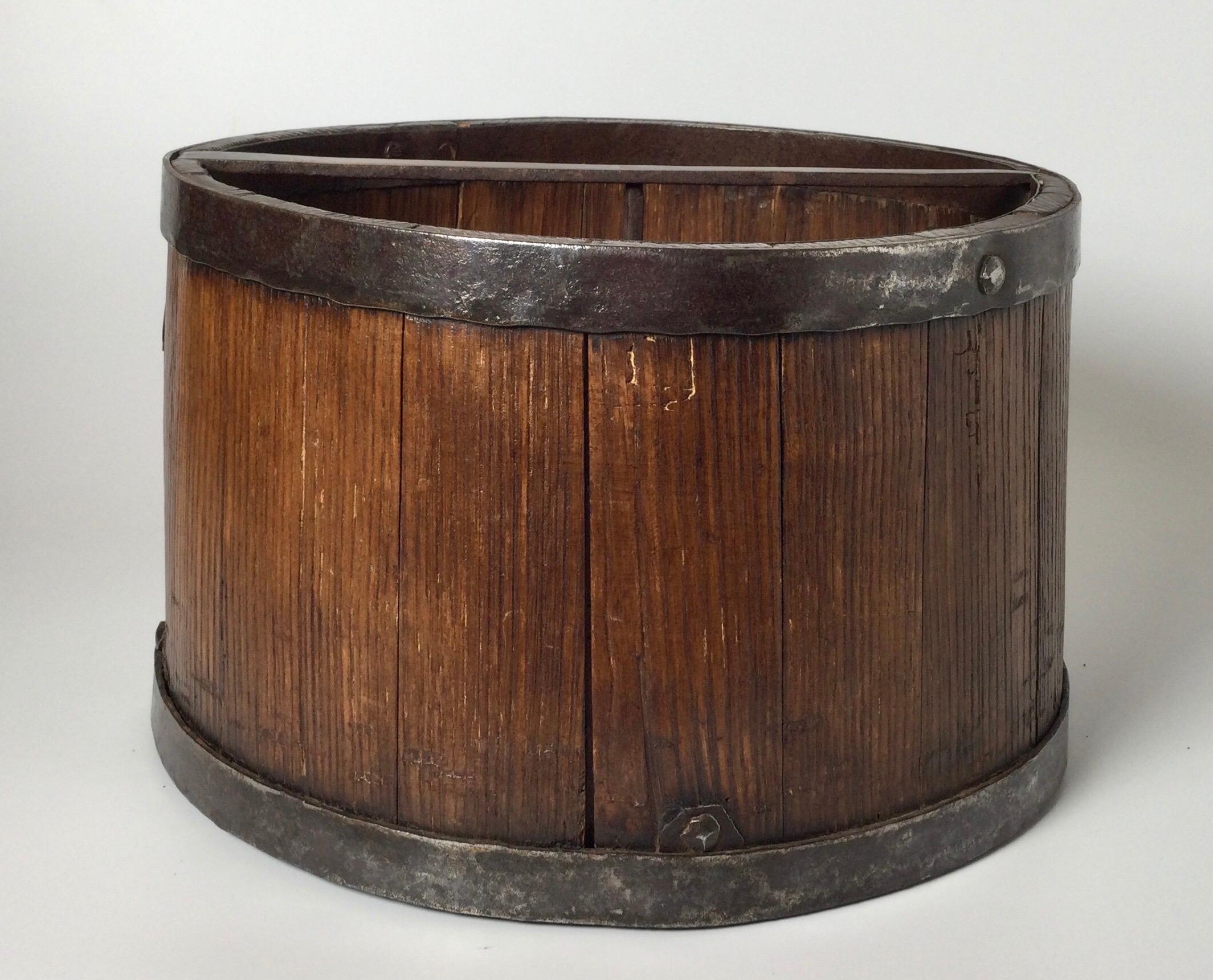 Large Rustic French Wood Grain Measurer Bucket, Pot 1