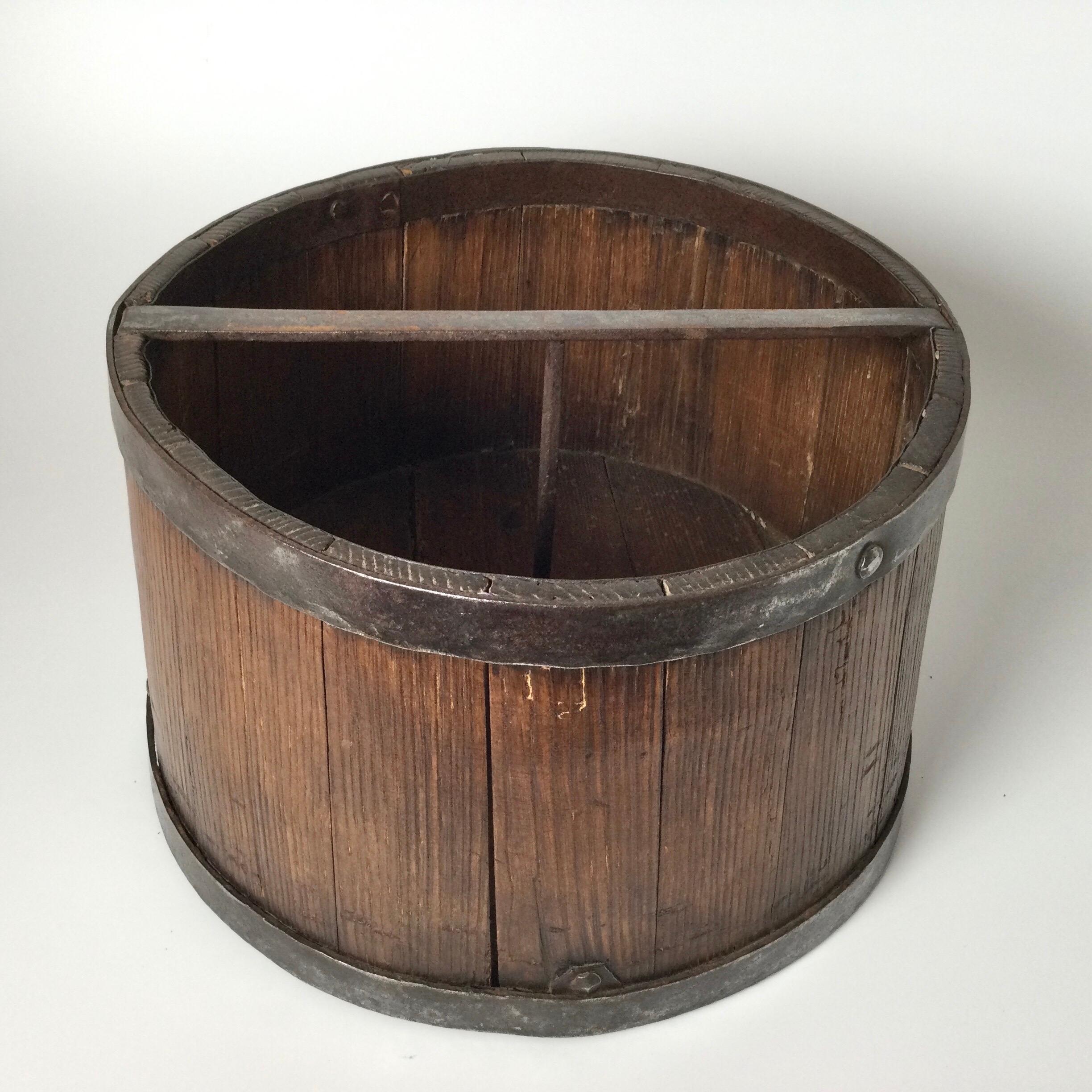 Large Rustic French Wood Grain Measurer Bucket, Pot 2