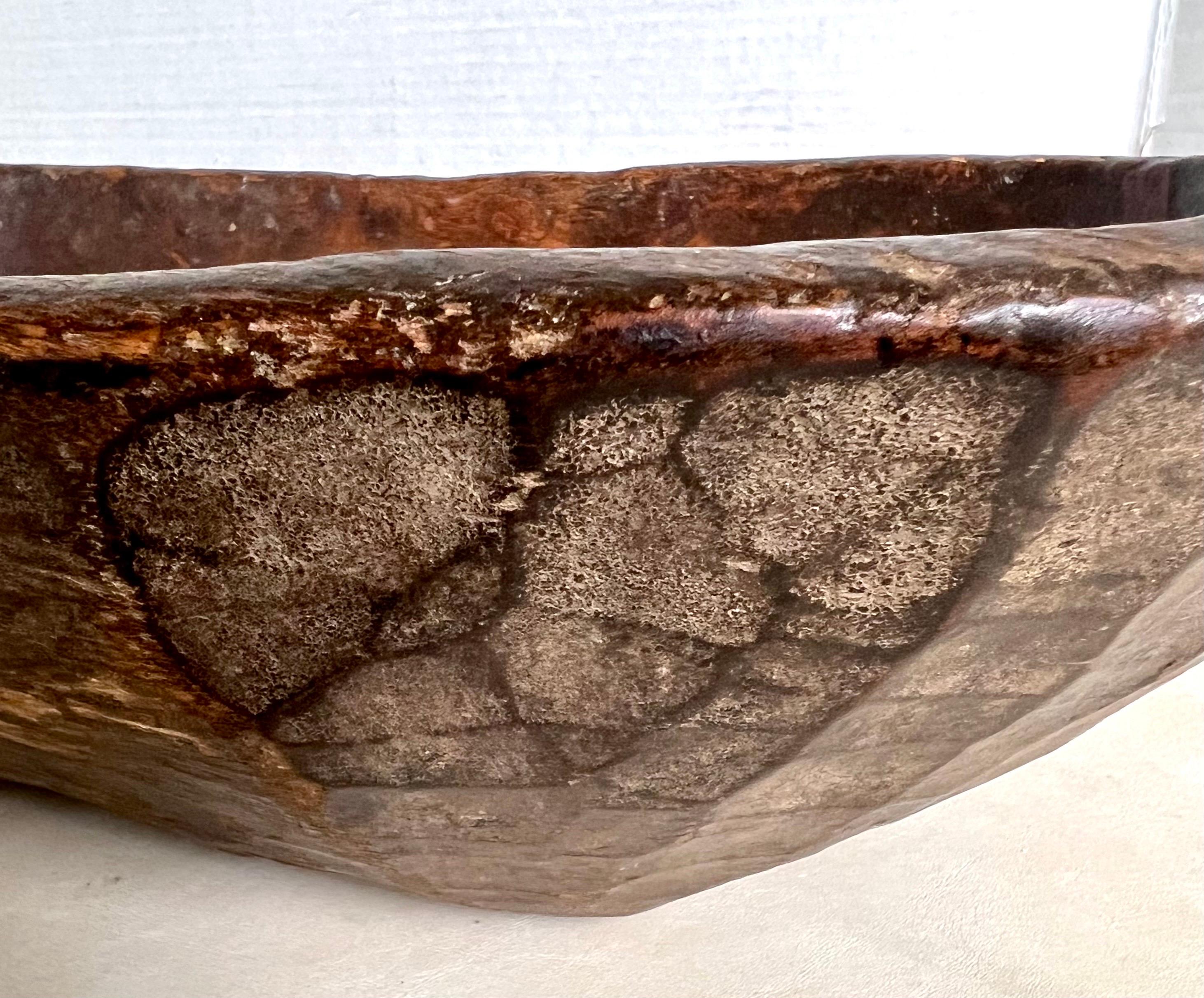 19th Century Large Primitive Hand Carved Wood Dough Bowl For Sale