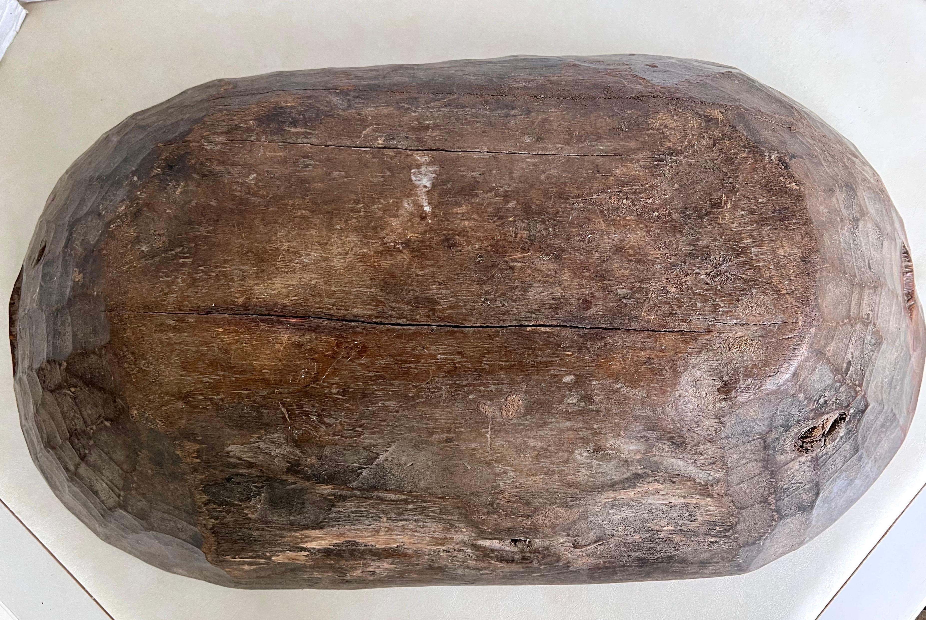 Large Primitive Hand Carved Wood Dough Bowl For Sale 1