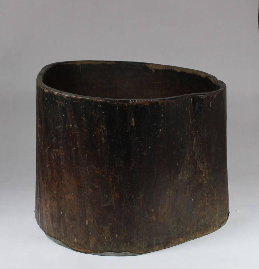 Large Primitive Hand-Hollowed Wood Storage Vessel, 19th Century For Sale 1