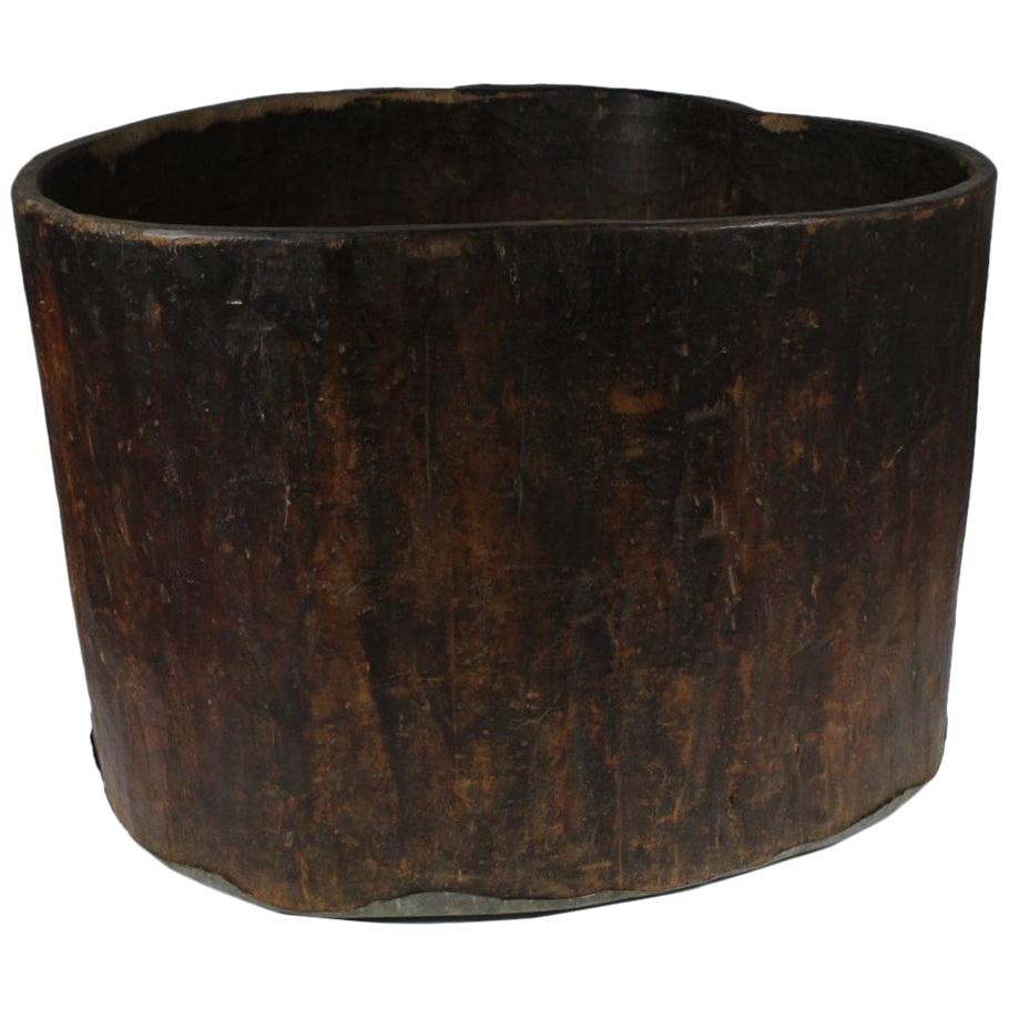 Large Primitive Hand-Hollowed Wood Storage Vessel, 19th Century