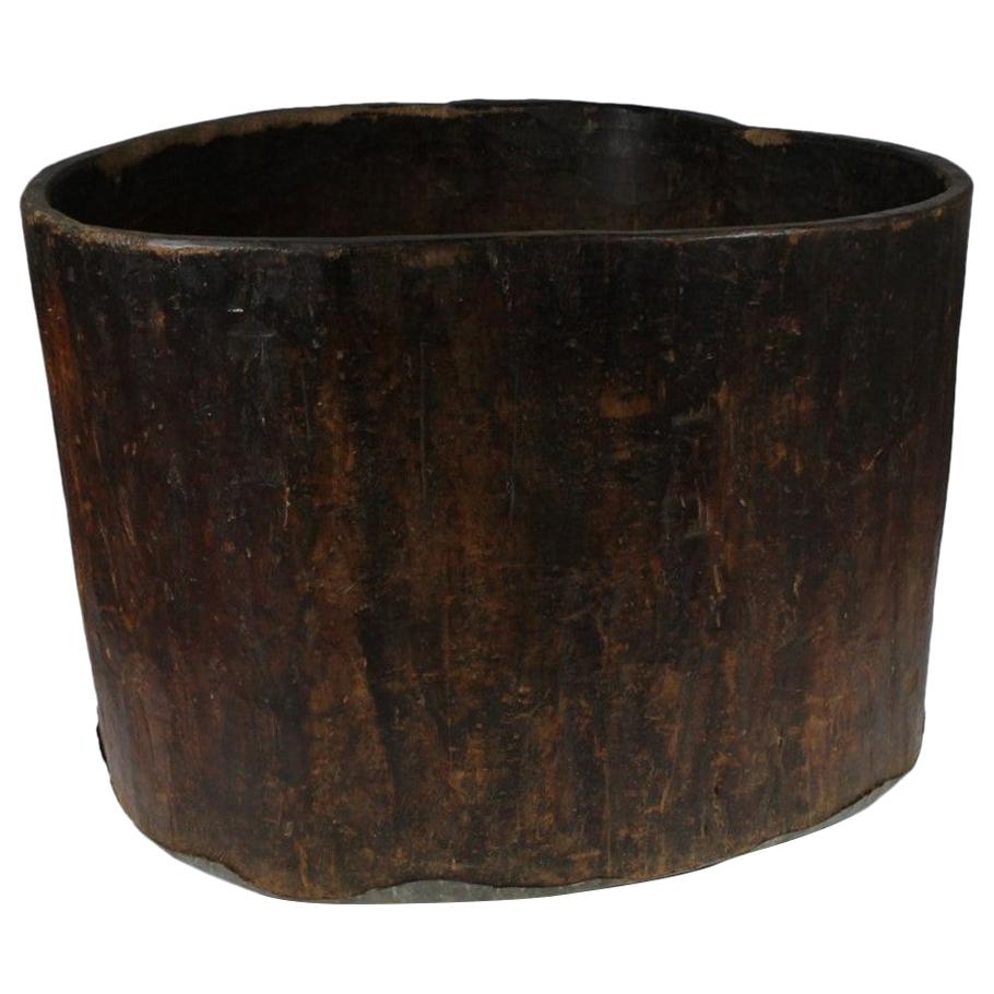 Large Primitive Hand-Hollowed Wood Storage Vessel, 19th Century For Sale