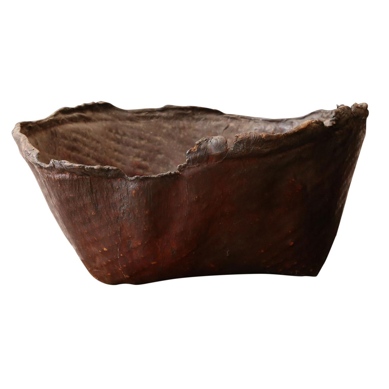 Hand-Crafted Large Primitive Hide Basket