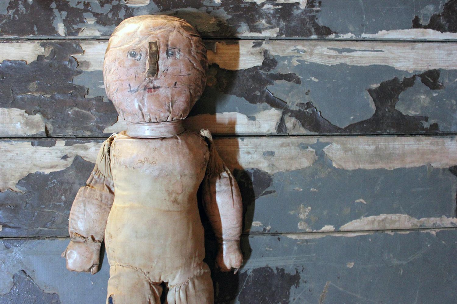 Large Primitive Oil-Cloth Hand-Stitched Doll, circa 1900 1