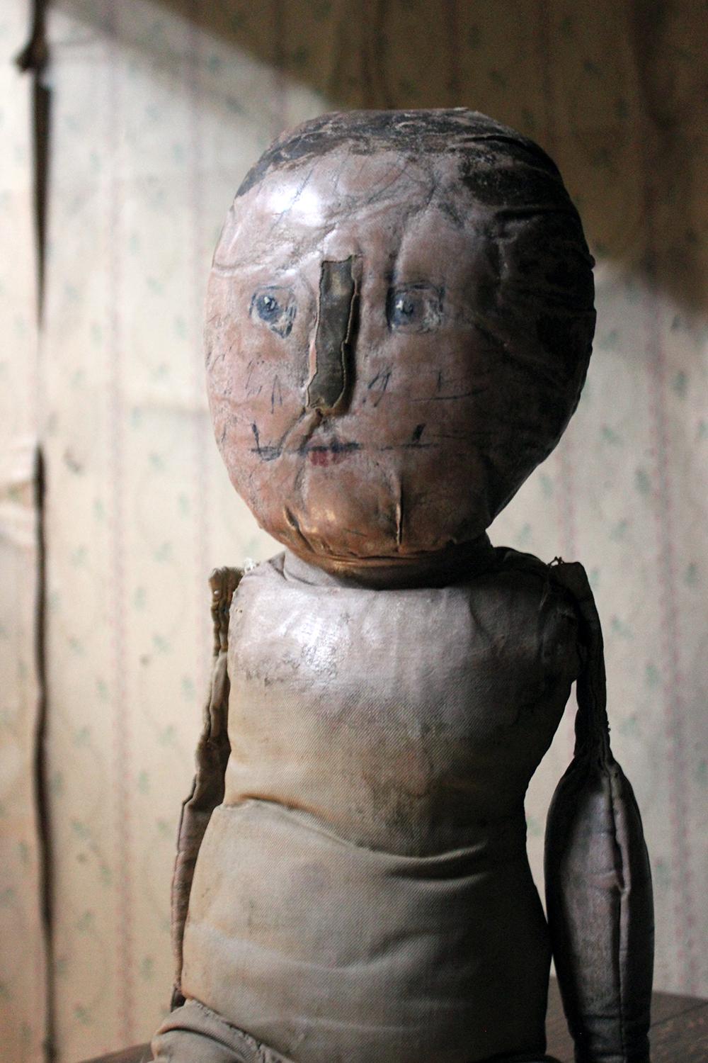 Large Primitive Oil-Cloth Hand-Stitched Doll, circa 1900 5
