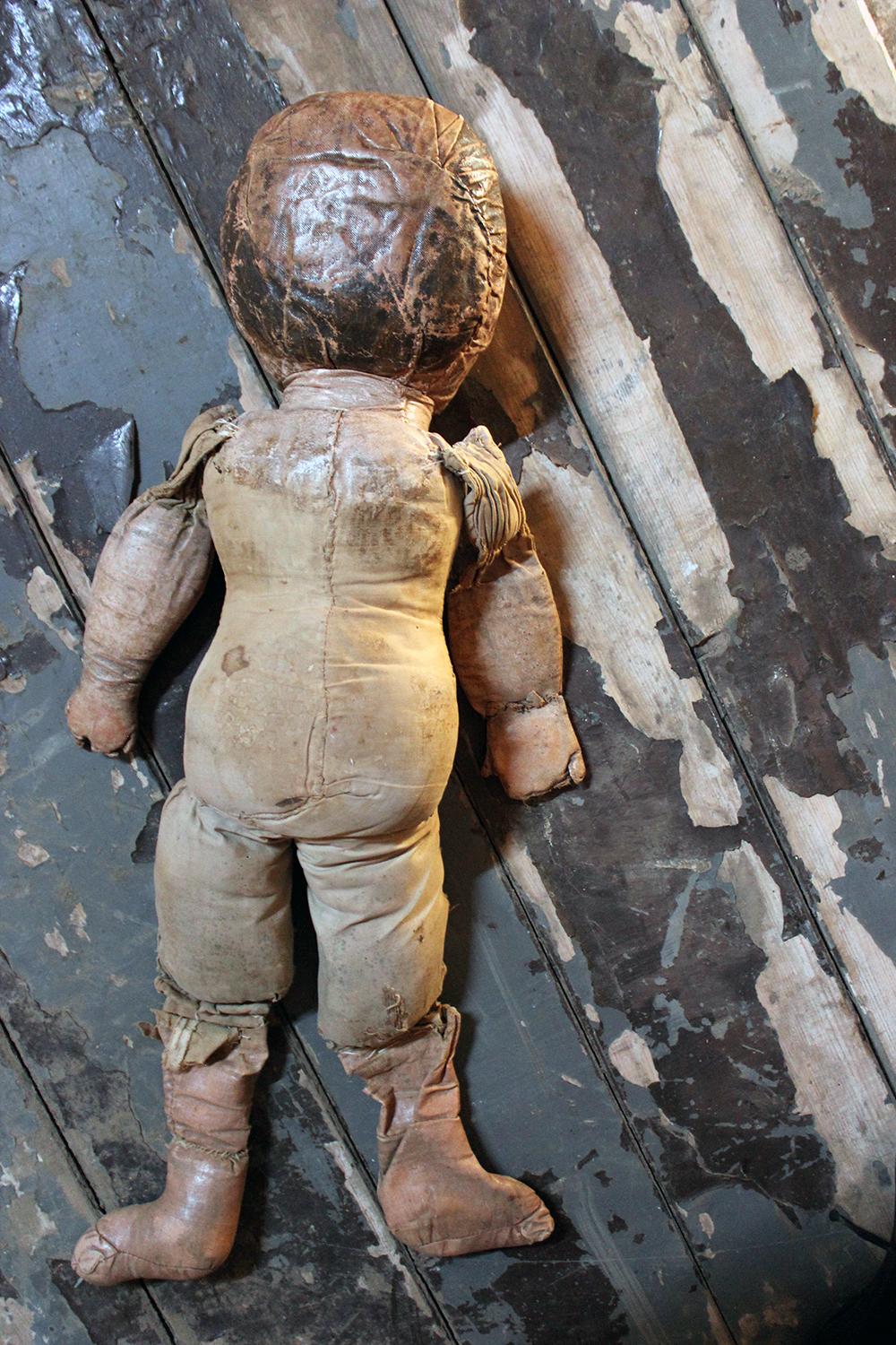 Large Primitive Oil-Cloth Hand-Stitched Doll, circa 1900 7