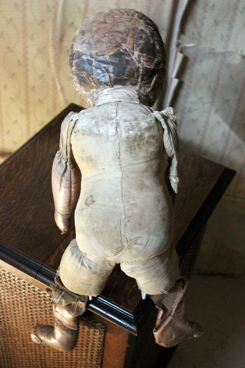 Large Primitive Oil-Cloth Hand-Stitched Doll, circa 1900 8