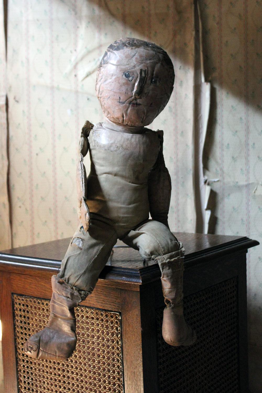 Large Primitive Oil-Cloth Hand-Stitched Doll, circa 1900 9