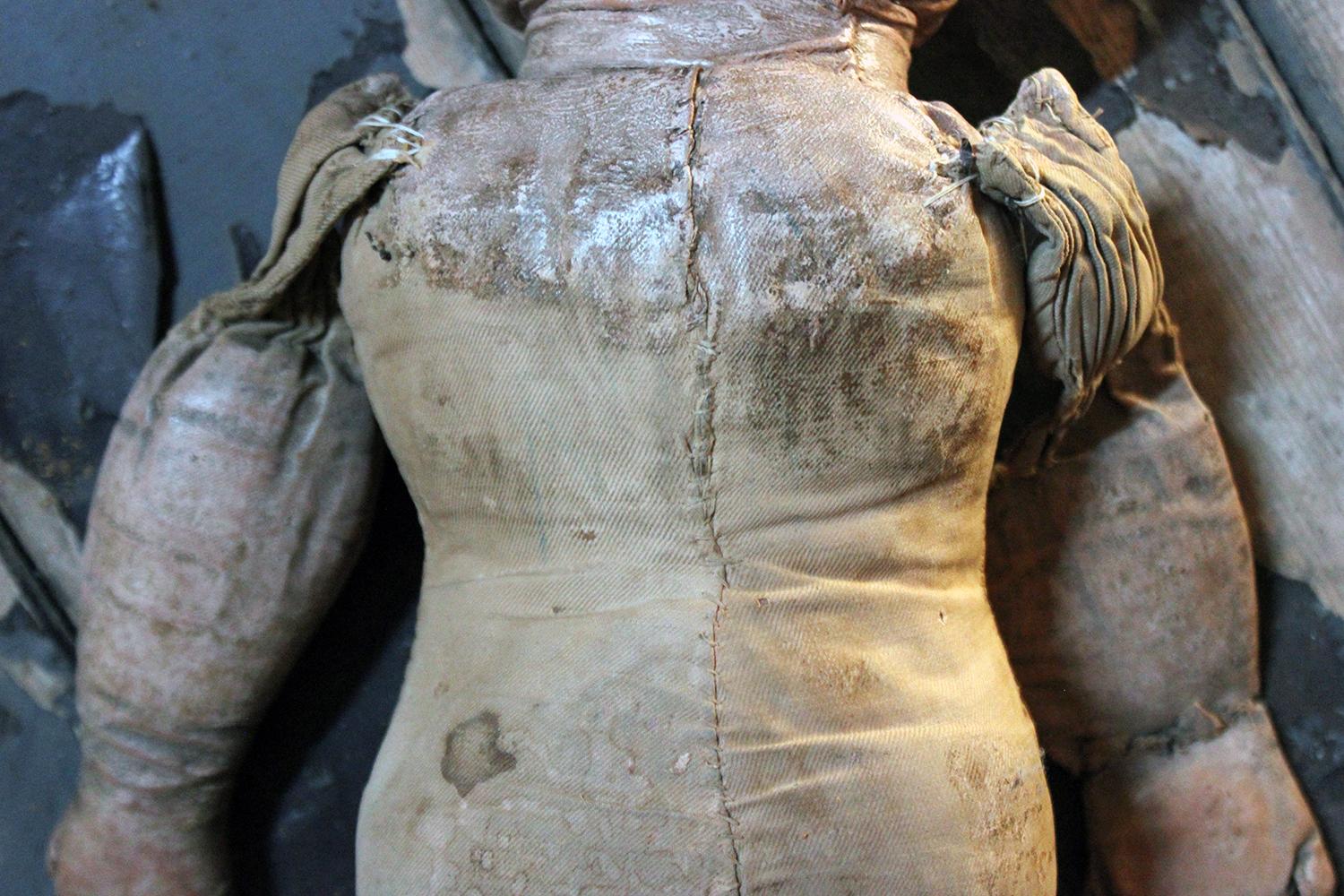 Early 20th Century Large Primitive Oil-Cloth Hand-Stitched Doll, circa 1900