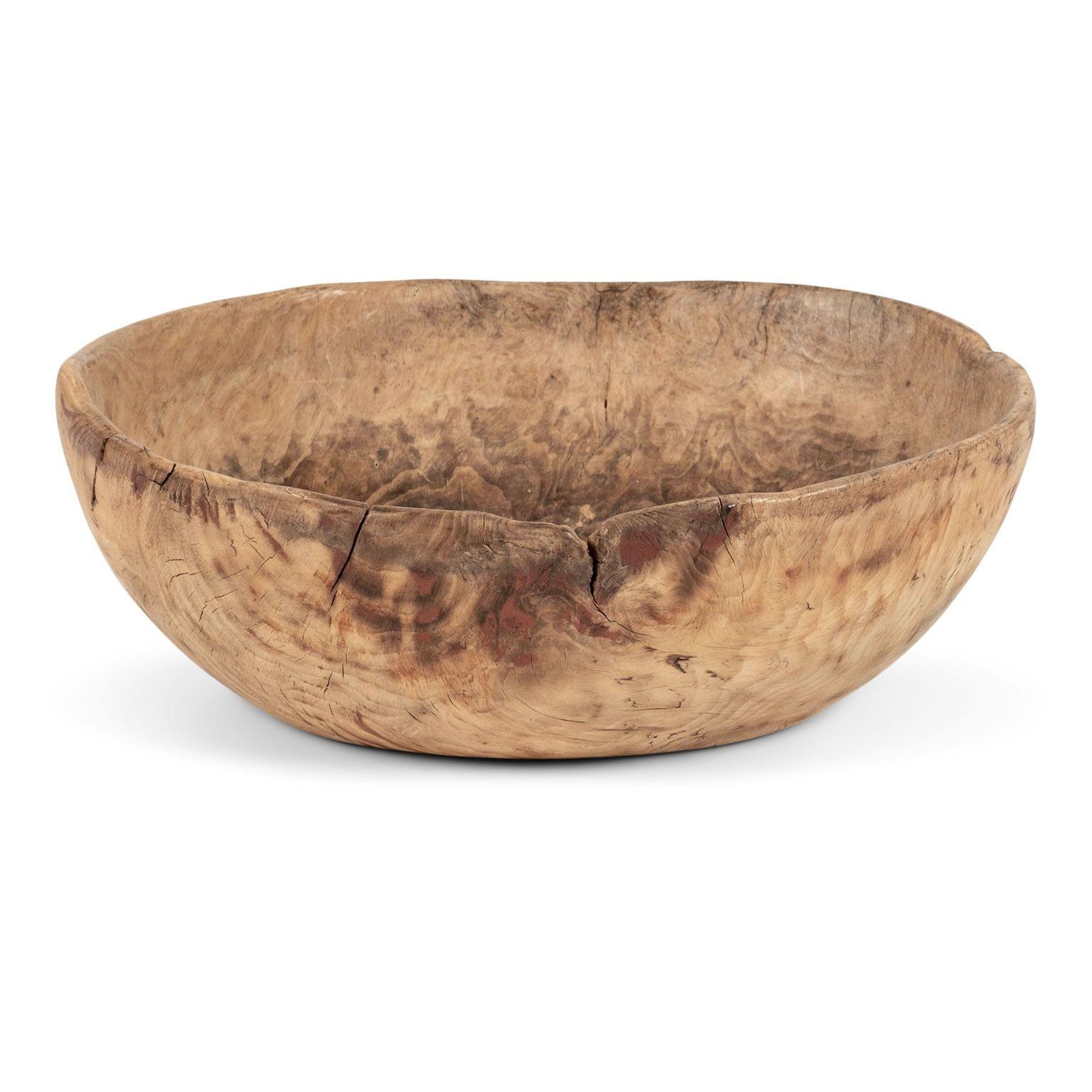 Hand-Carved Large Primitive Oval-Shaped Dug Out Bowl from Sweden For Sale