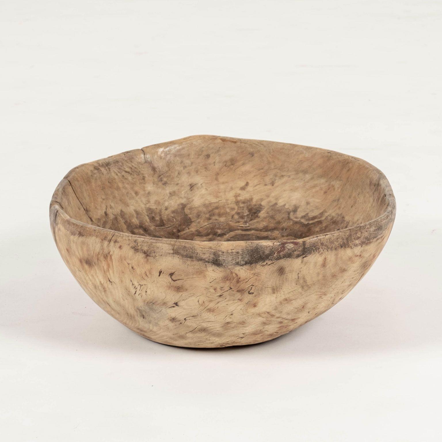Large Primitive Oval-Shaped Dug Out Bowl from Sweden In Fair Condition For Sale In Houston, TX