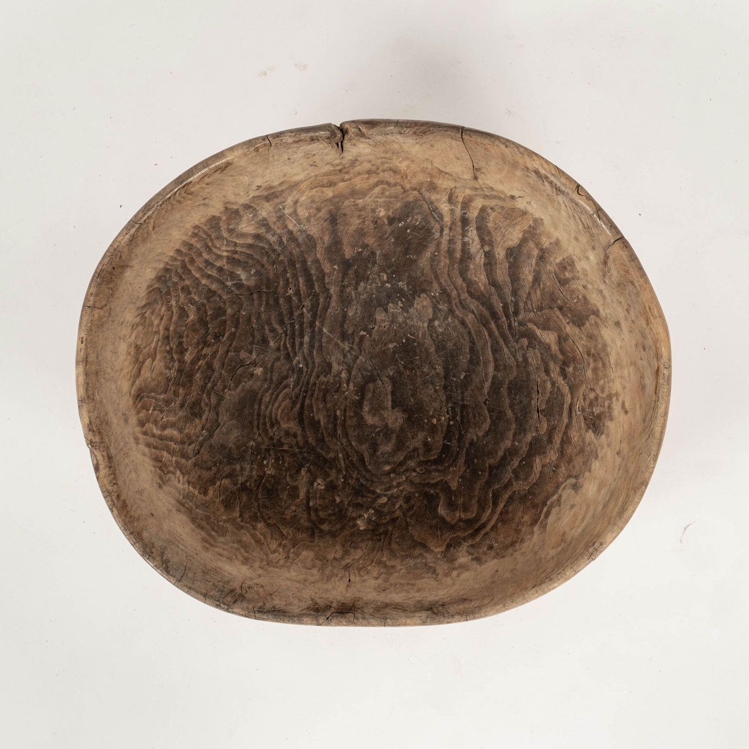 Mid-19th Century Large Primitive Oval-Shaped Dug Out Bowl from Sweden For Sale