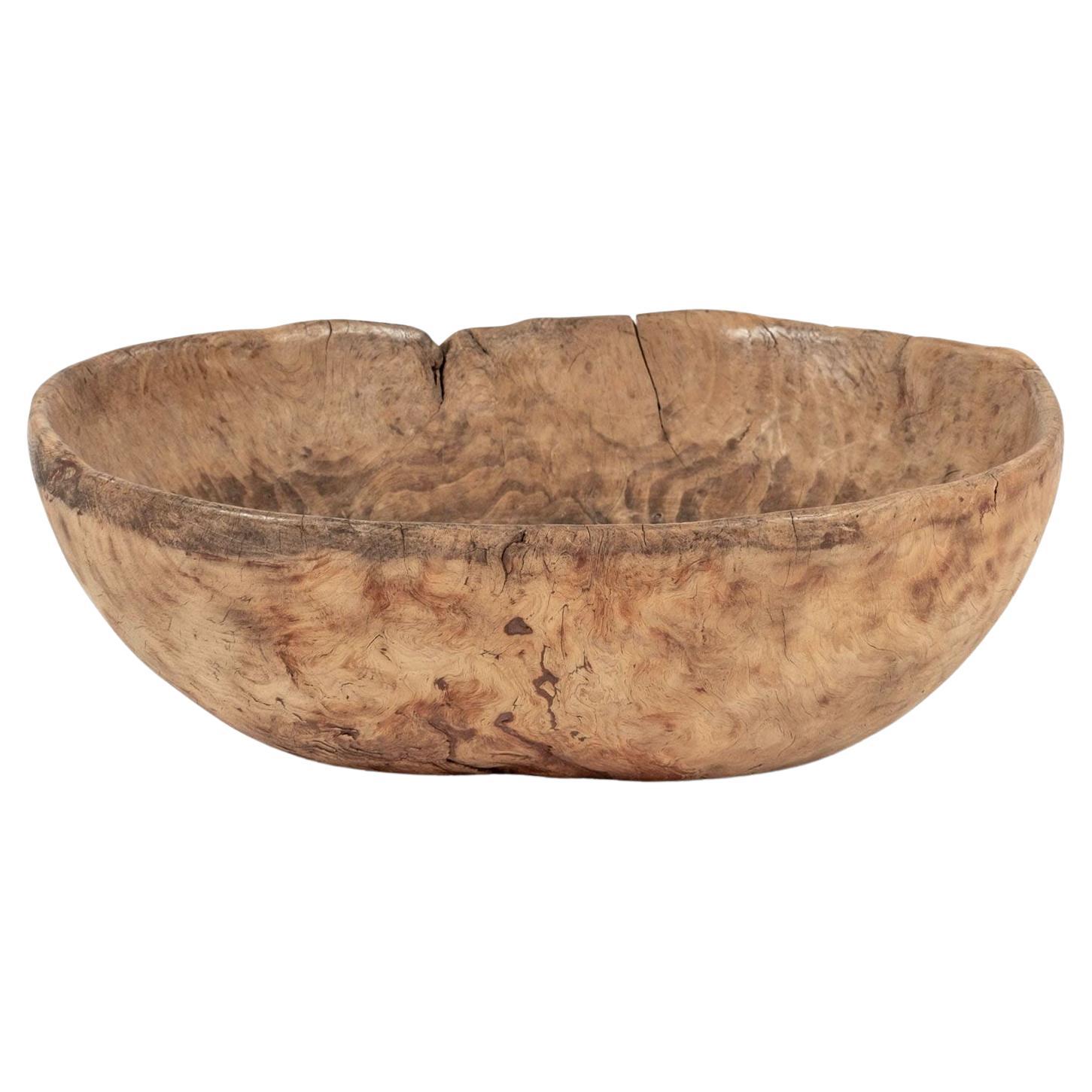 Large Primitive Oval-Shaped Dug Out Bowl from Sweden