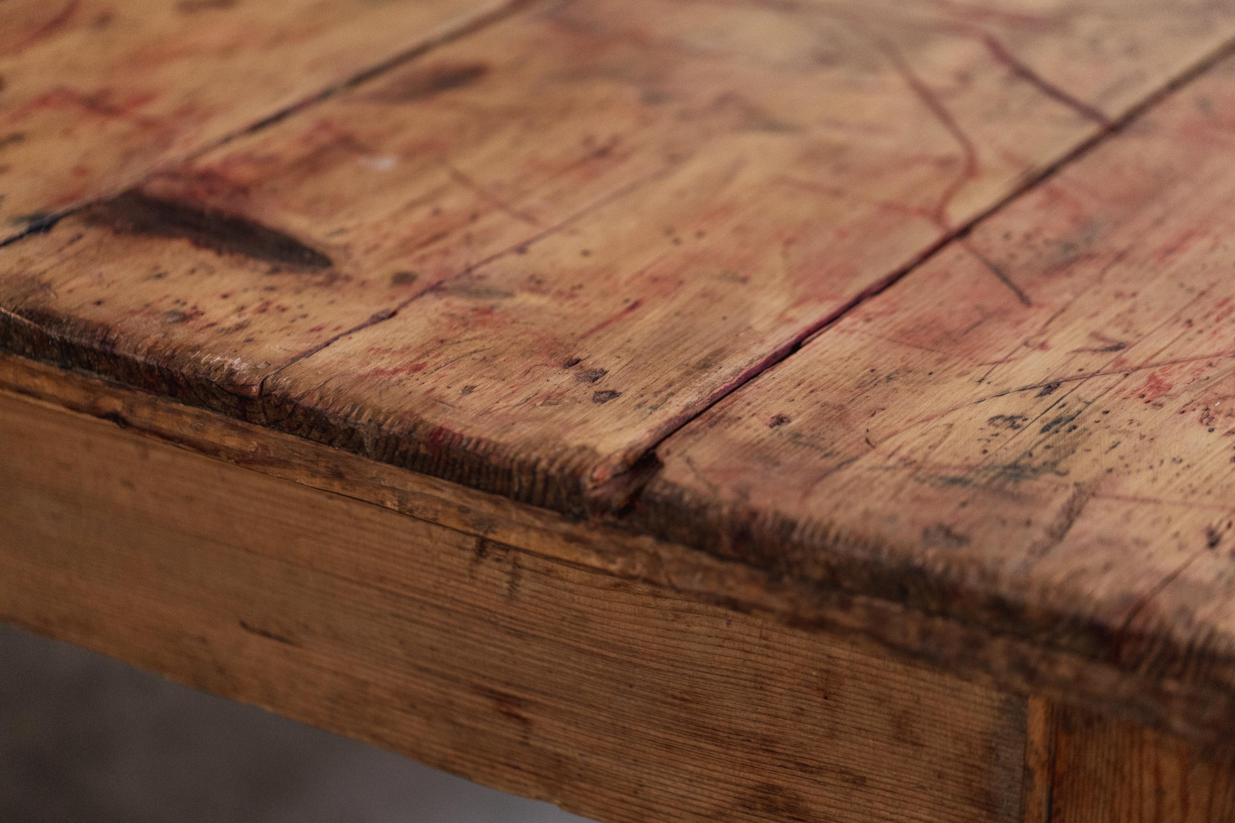 Grande table à manger rustique primitive, bois, France, 1920 en vente 5