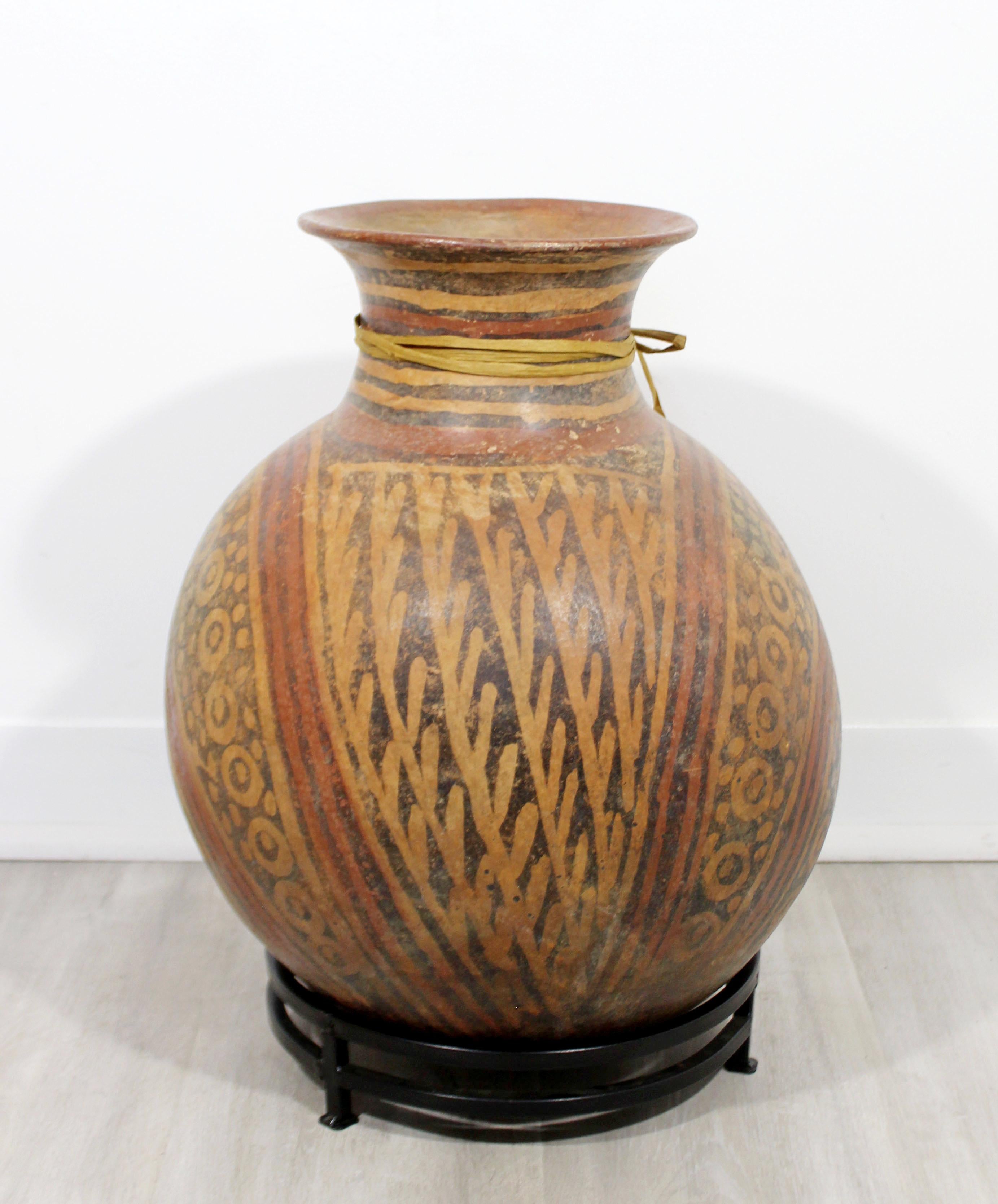 Large Primitive Terracotta Poly-Chrome Ceramic Vessel Vase Floor Sculpture In Good Condition In Keego Harbor, MI