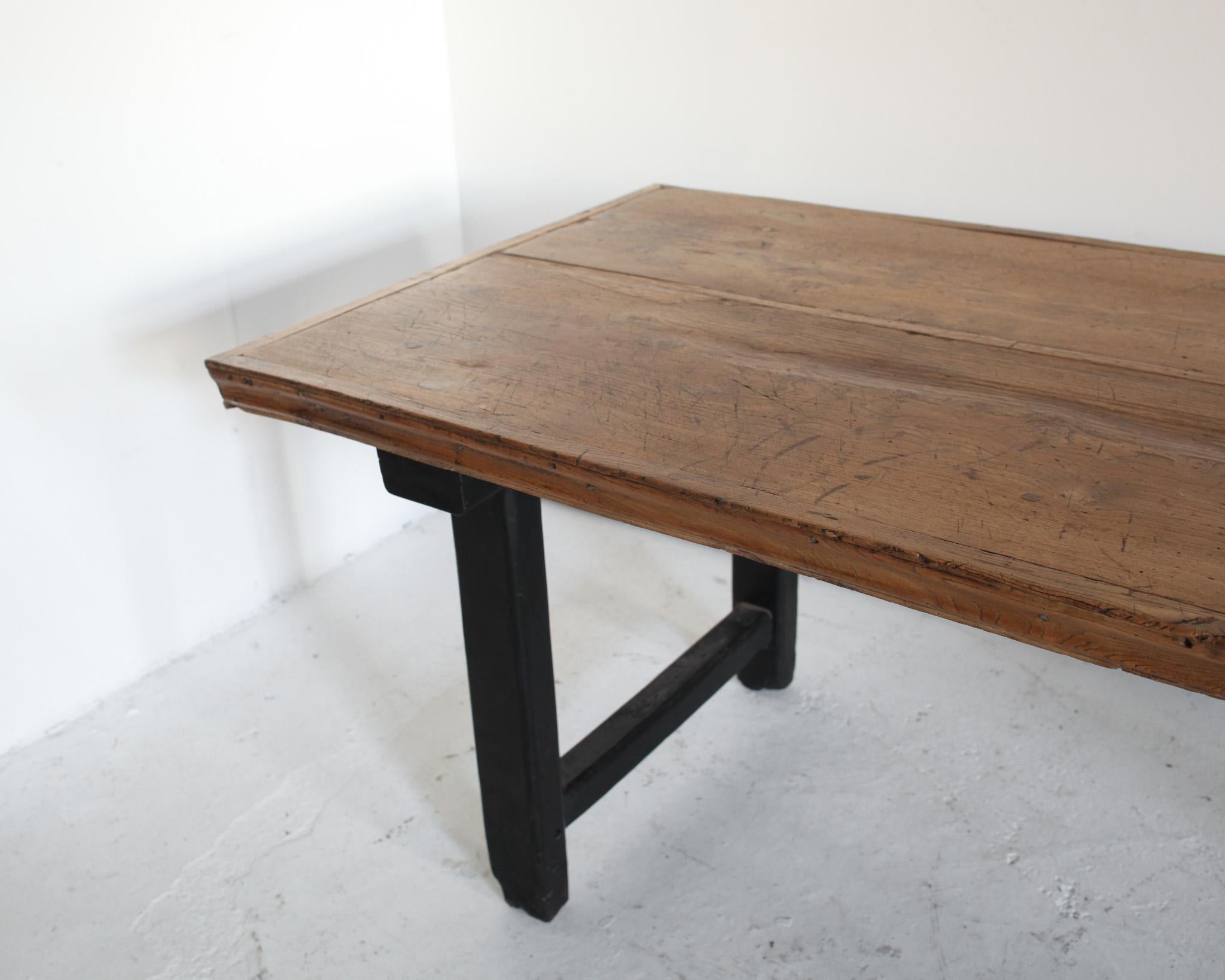 18th Century and Earlier Large Primitive Wabi Sabi Elm 18Th C. Dinning Table  For Sale