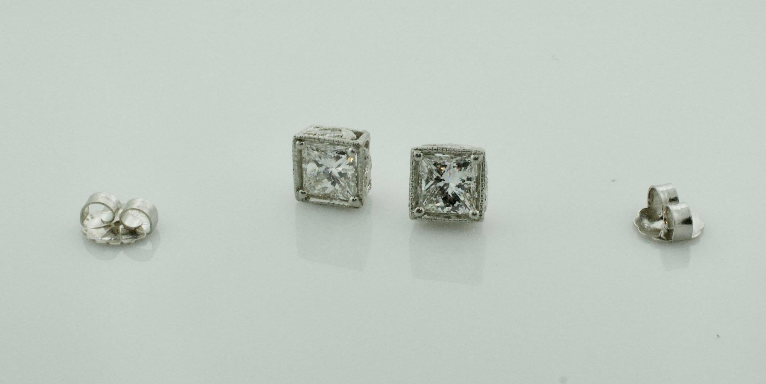 Large Princess Cut Diamond Stud Earrings in Platinum 5.10 Carat H-I SI1 GIA 1