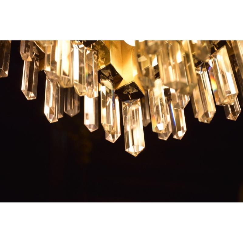 Large Prismatic Crystal Chandelier in Golden Brass from Bd Lumica, 1970s For Sale 5