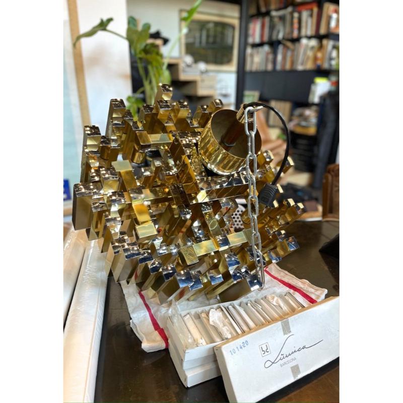 Large Prismatic Crystal Chandelier in Golden Brass from Bd Lumica, 1970s For Sale 13