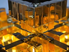 Large Prismatic Crystal Chandelier in Golden Brass from Bd Lumica, 1970s