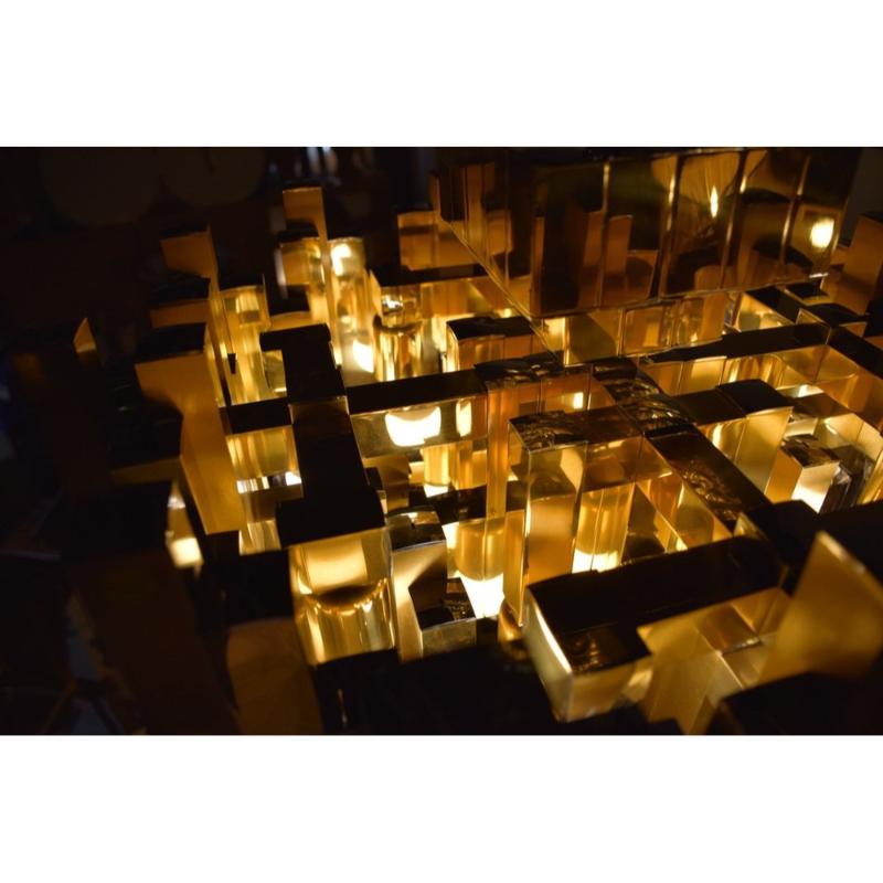 Large Prismatic Crystal Chandelier in Golden Brass from Bd Lumica, 1970s For Sale 3