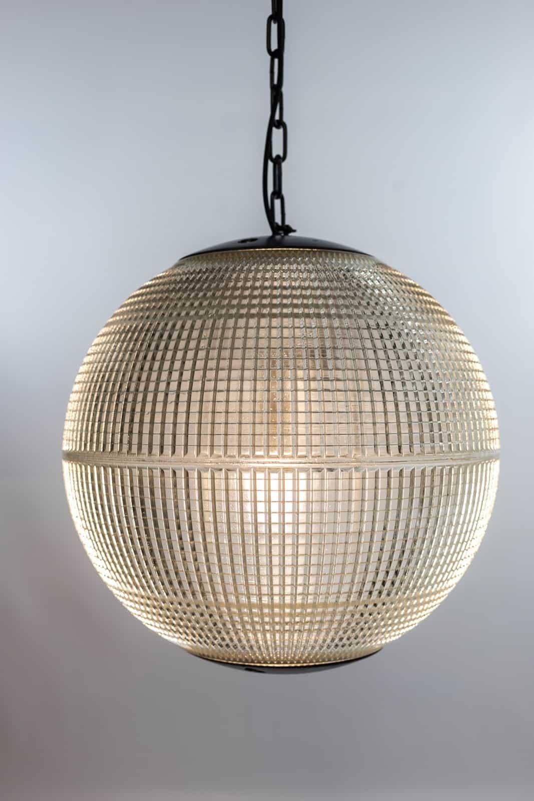 RESTOCK - 50cm Prismatic Glass Holophane Globe Parisian Street Lamp, C.1960 For Sale 2