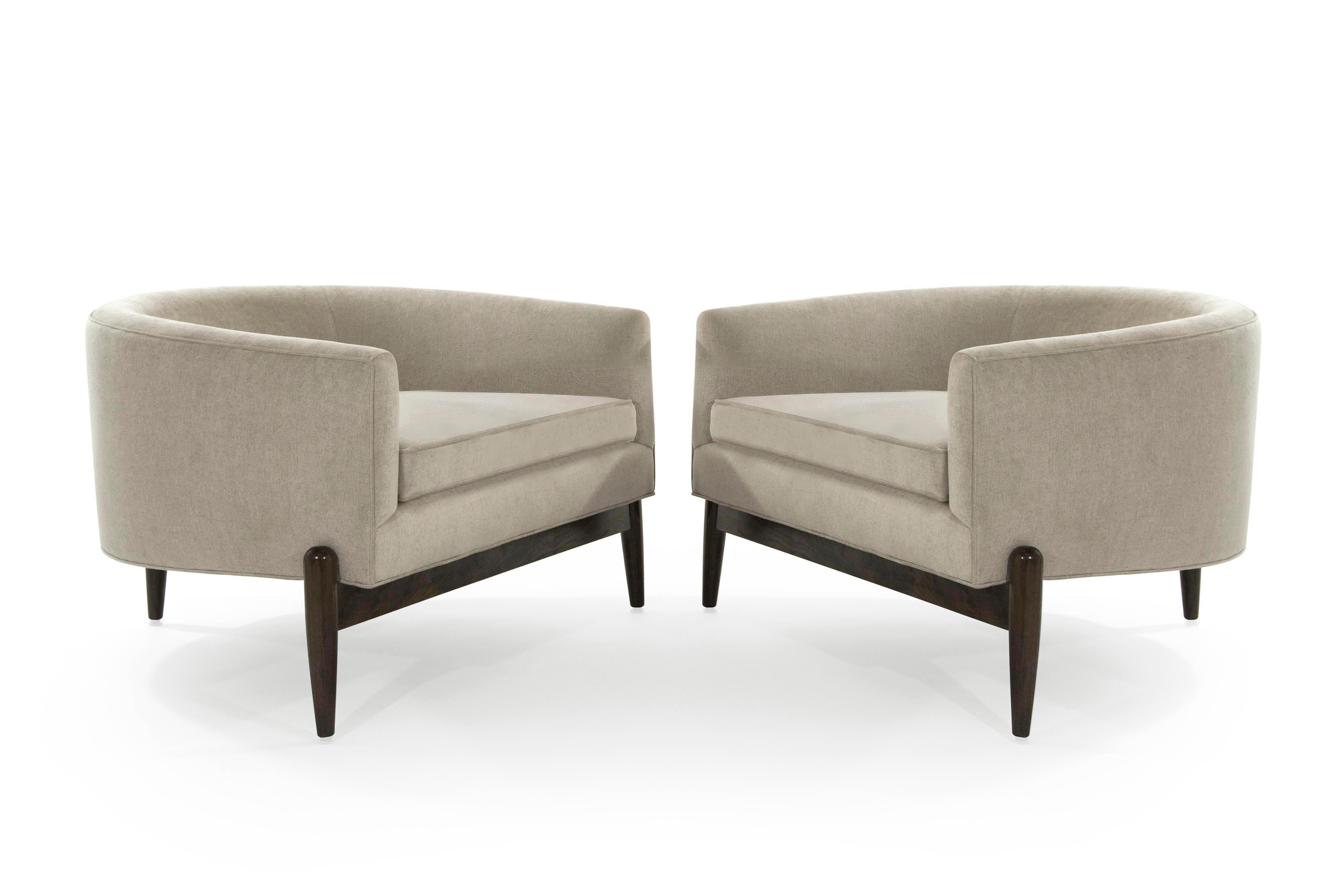 Mid-Century Modern Large Profile MCM Lounge Chairs in Velvet