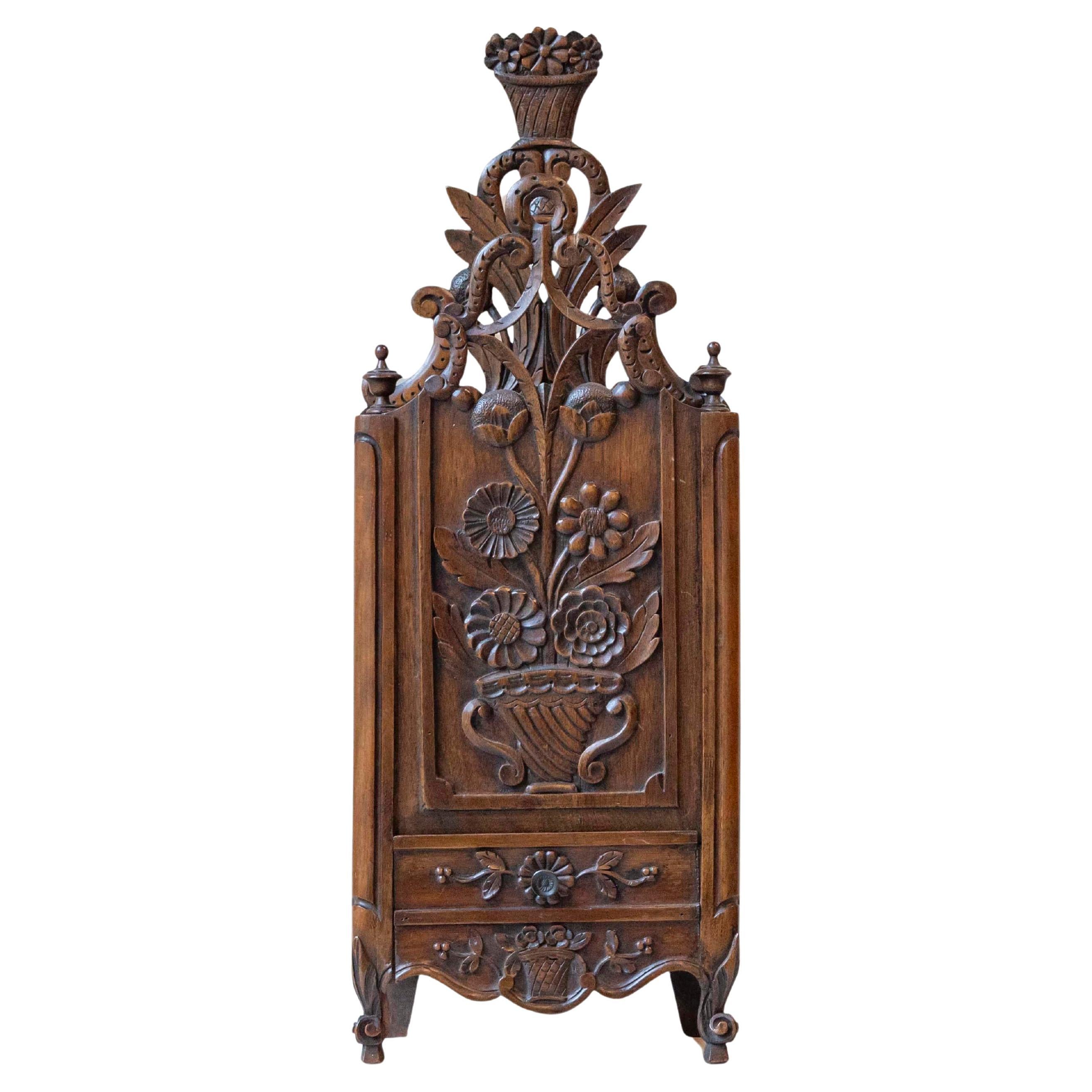 Large Provençal Walnut Fariniero with Carved Openwork, Early 19th Century