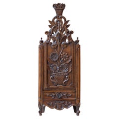 Large Provençal Walnut Fariniero with Carved Openwork, Early 19th Century
