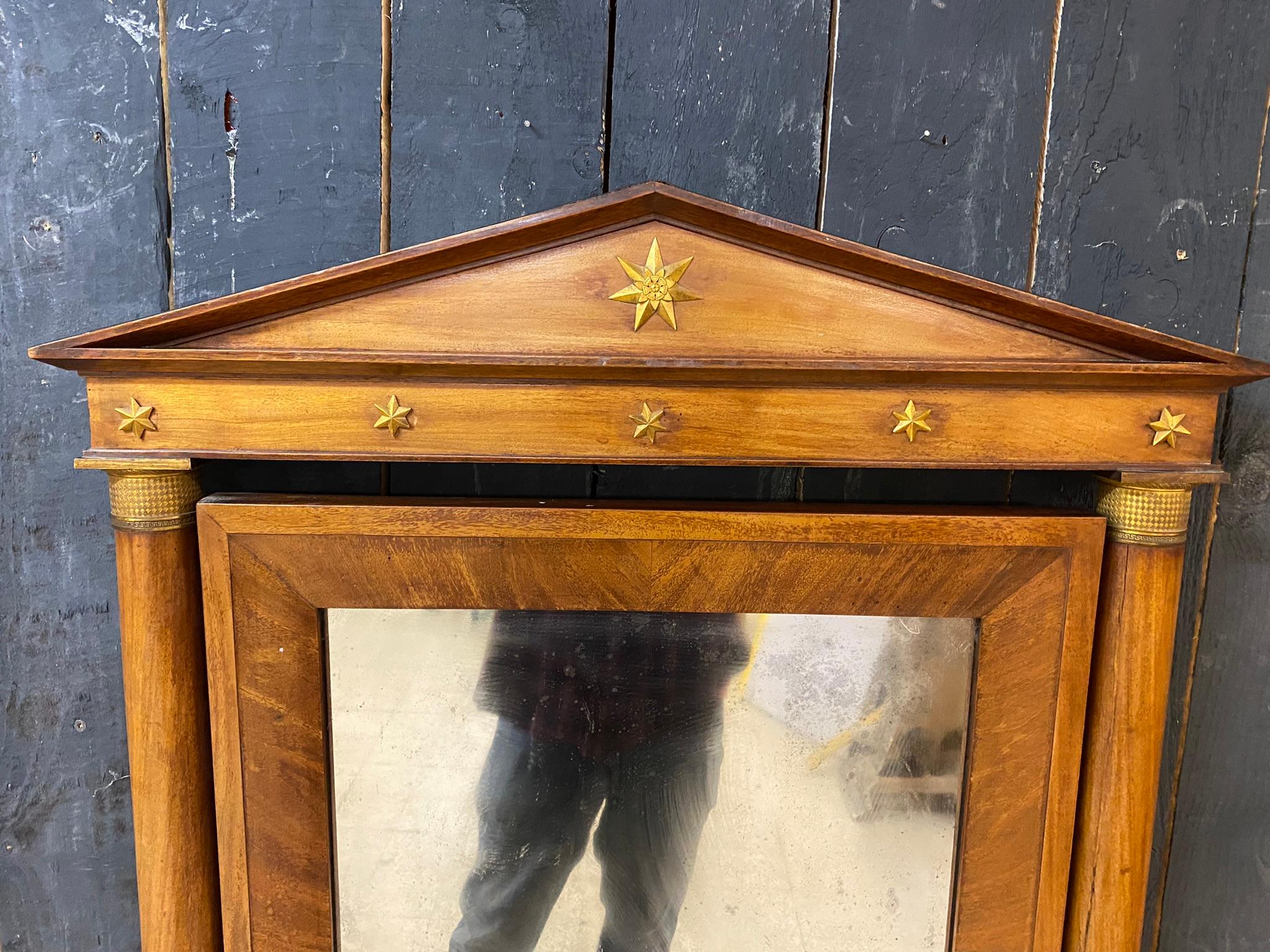 Large Psyche Mirror in Walnut and Bronze Empire Style, circa 1900 For Sale 7