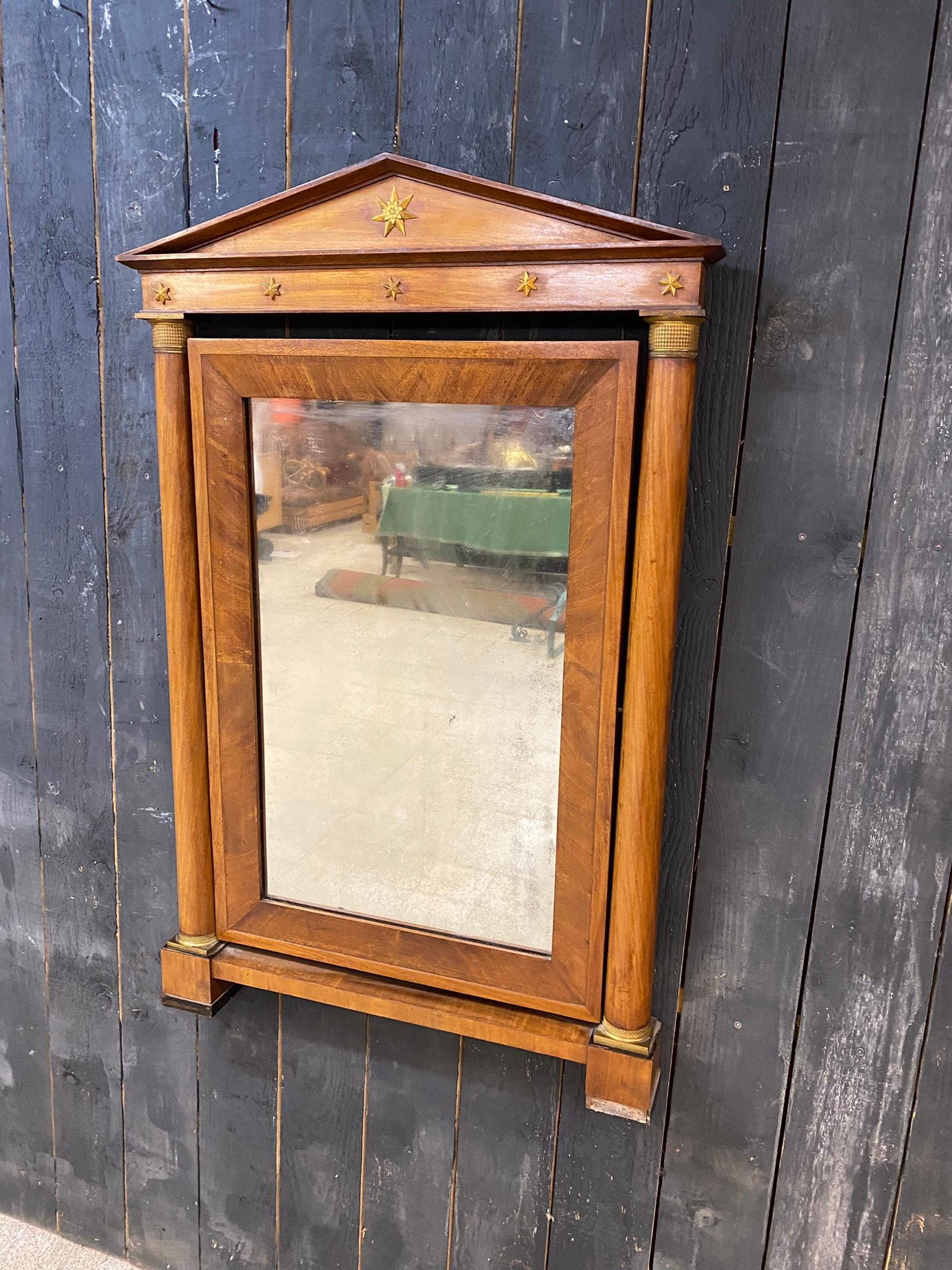 Large Psyche Mirror in Walnut and Bronze Empire Style, circa 1900 For Sale 1