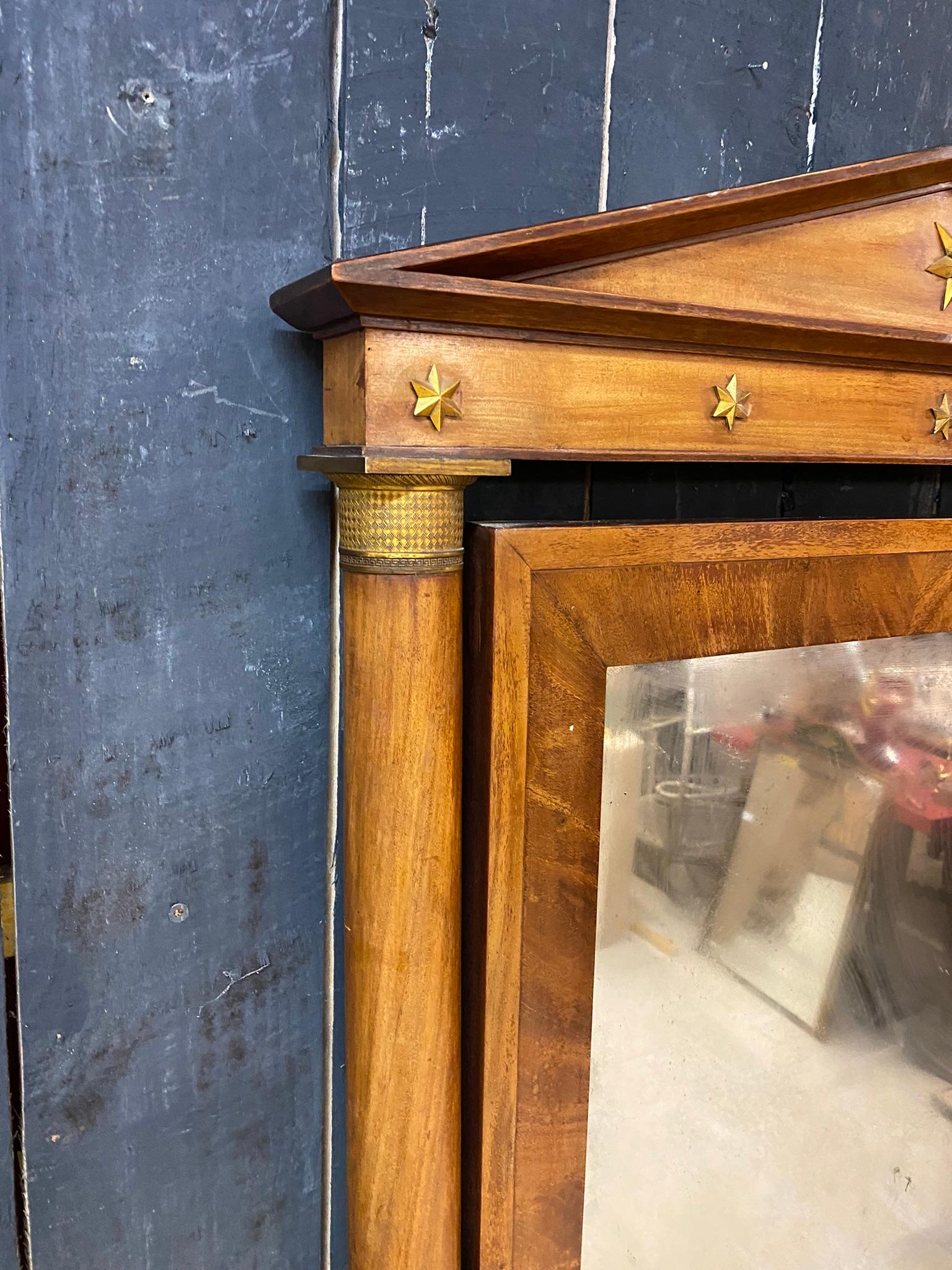 Large Psyche Mirror in Walnut and Bronze Empire Style, circa 1900 For Sale 2