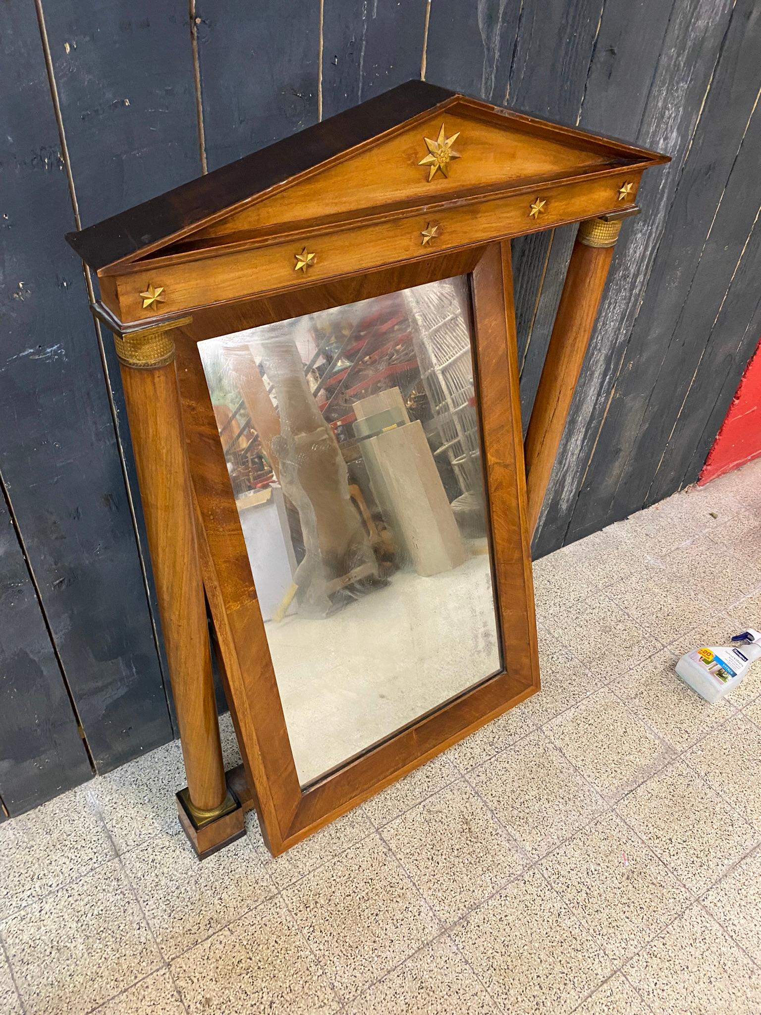 Large Psyche Mirror in Walnut and Bronze Empire Style, circa 1900 For Sale 3