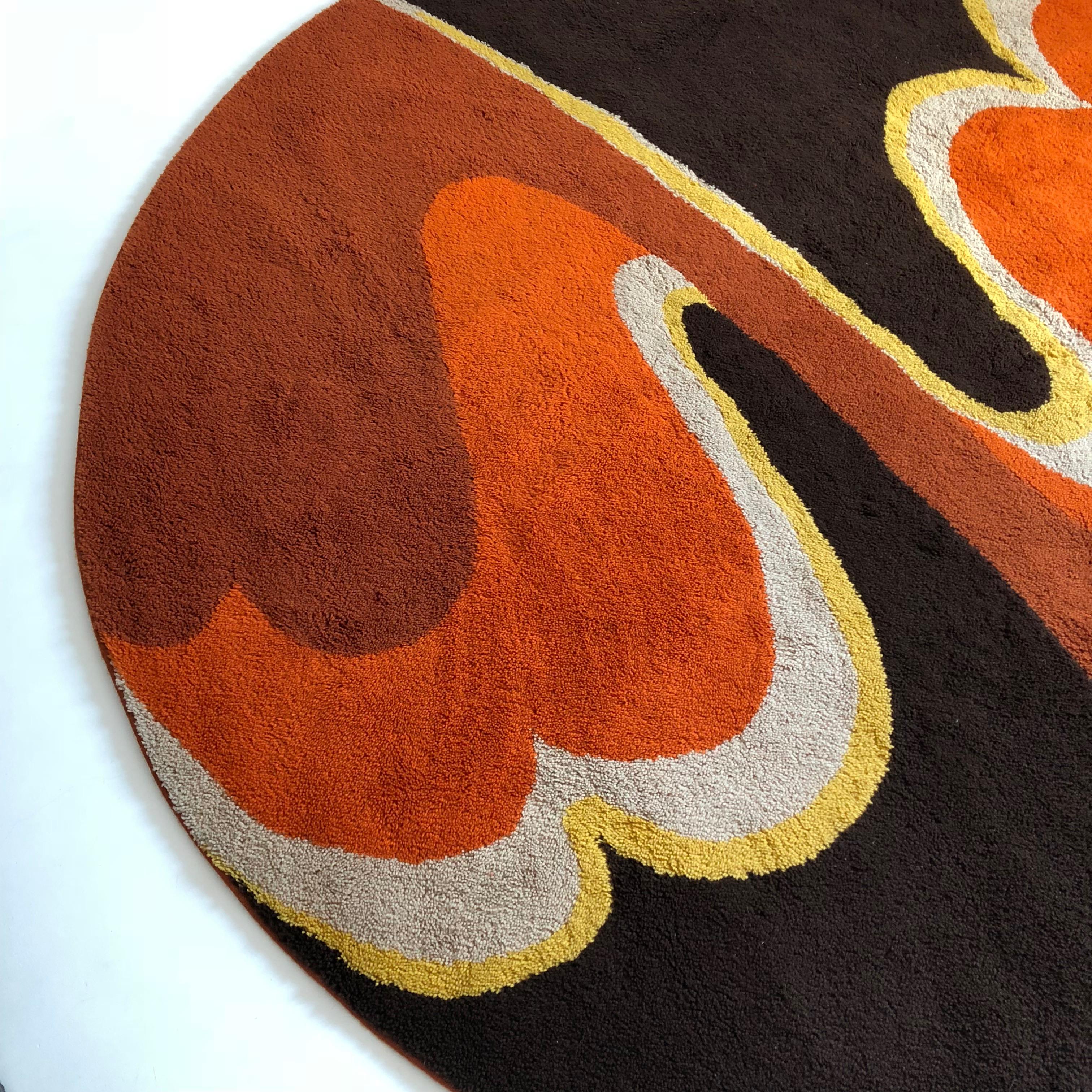 Mid-Century Modern Large Psychedelic Panton High Pile Rug Carpet by Cromwell Tefzet, Germany