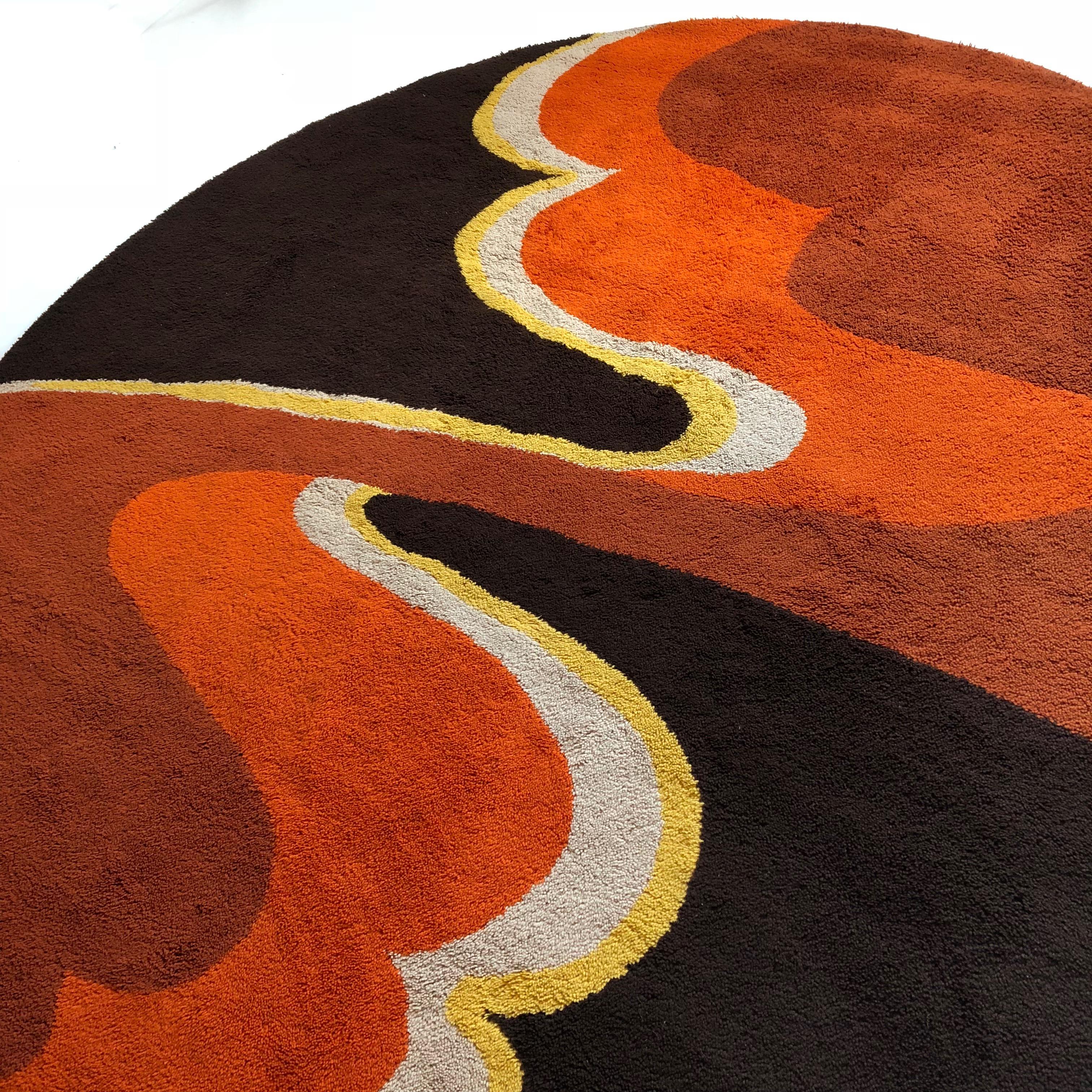Wool Large Psychedelic Panton High Pile Rug Carpet by Cromwell Tefzet, Germany