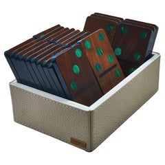 Marcela Cure XL Pui Wood and Malachite Domino Set - 28 Pieces in leather box