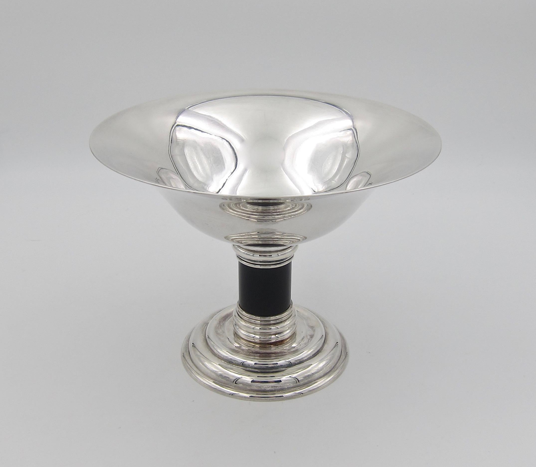Large Puiforcat French Art Deco Flaring Compote with Black Stem In Good Condition In Los Angeles, CA