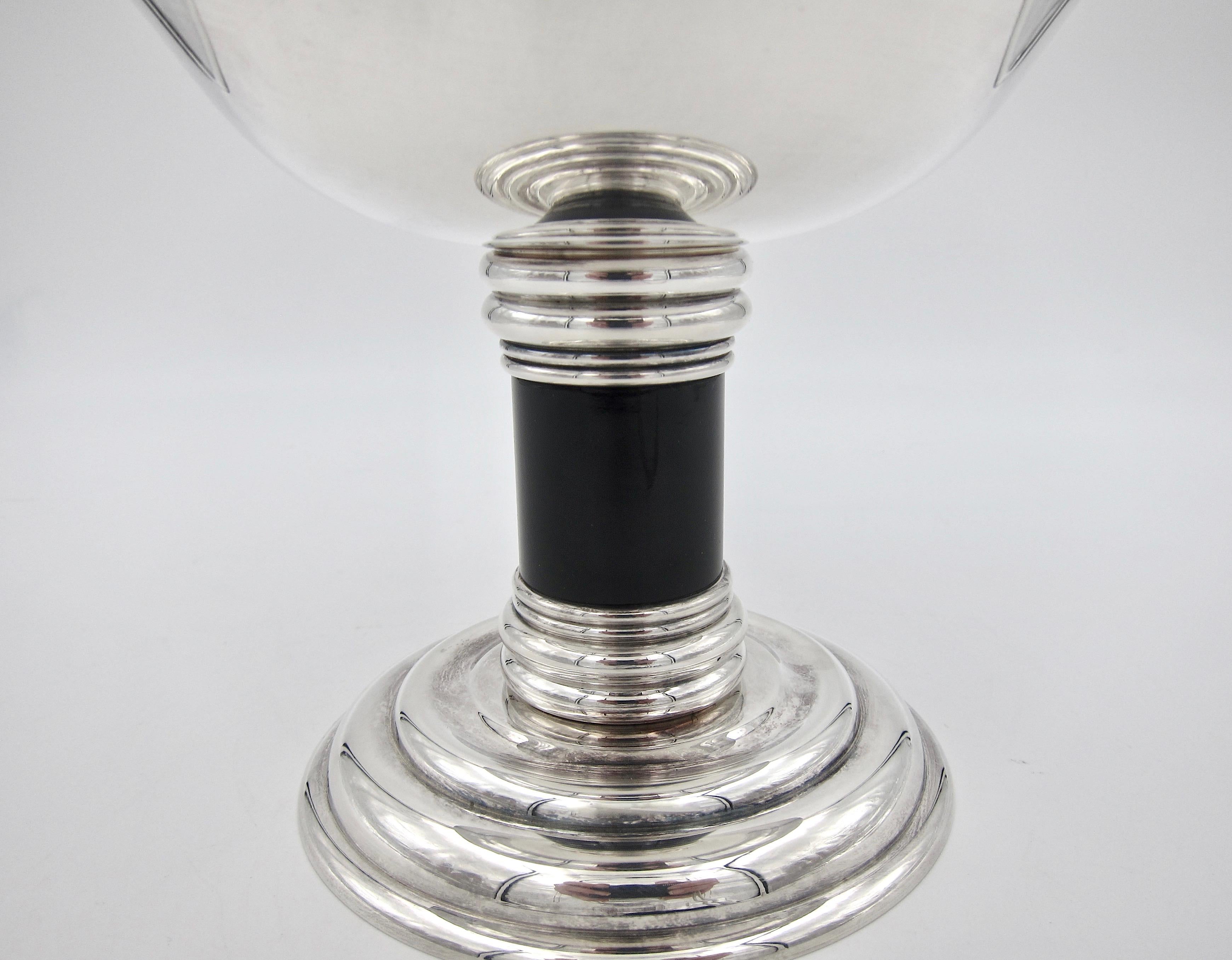 Large Puiforcat French Art Deco Flaring Compote with Black Stem 1