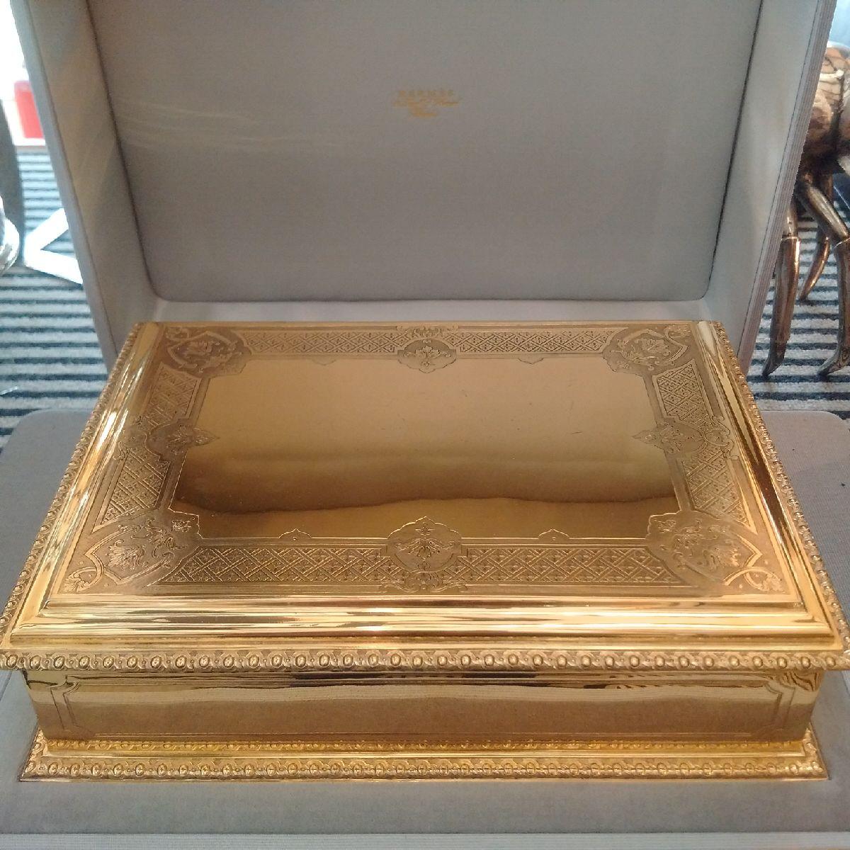 French Large Puiforcat Gilded Cigar Box, 1955