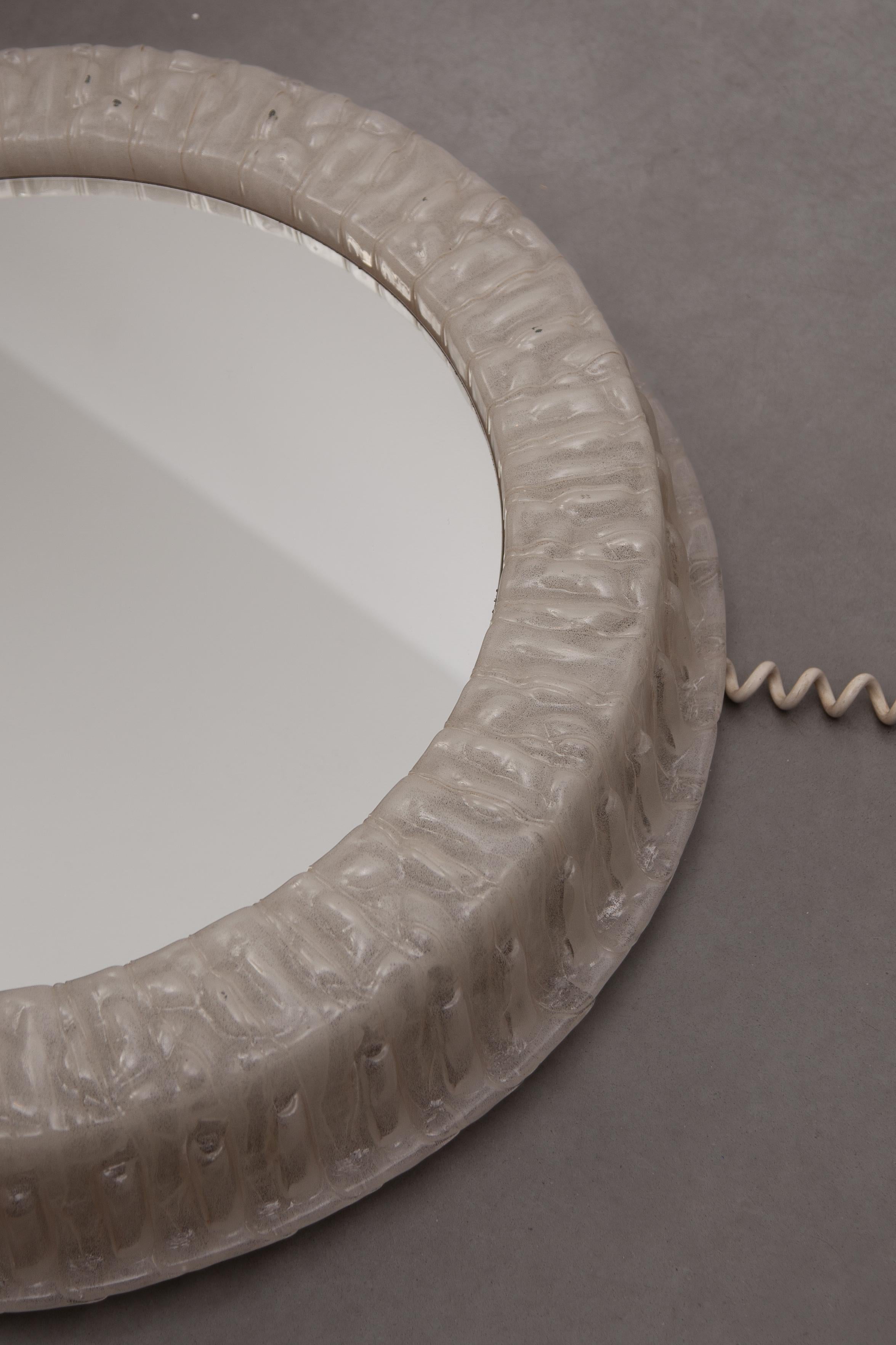Metal Large Pull-out Round Lucite Backlit Make-up Mirror by Hillebrand, Germany 1960's For Sale