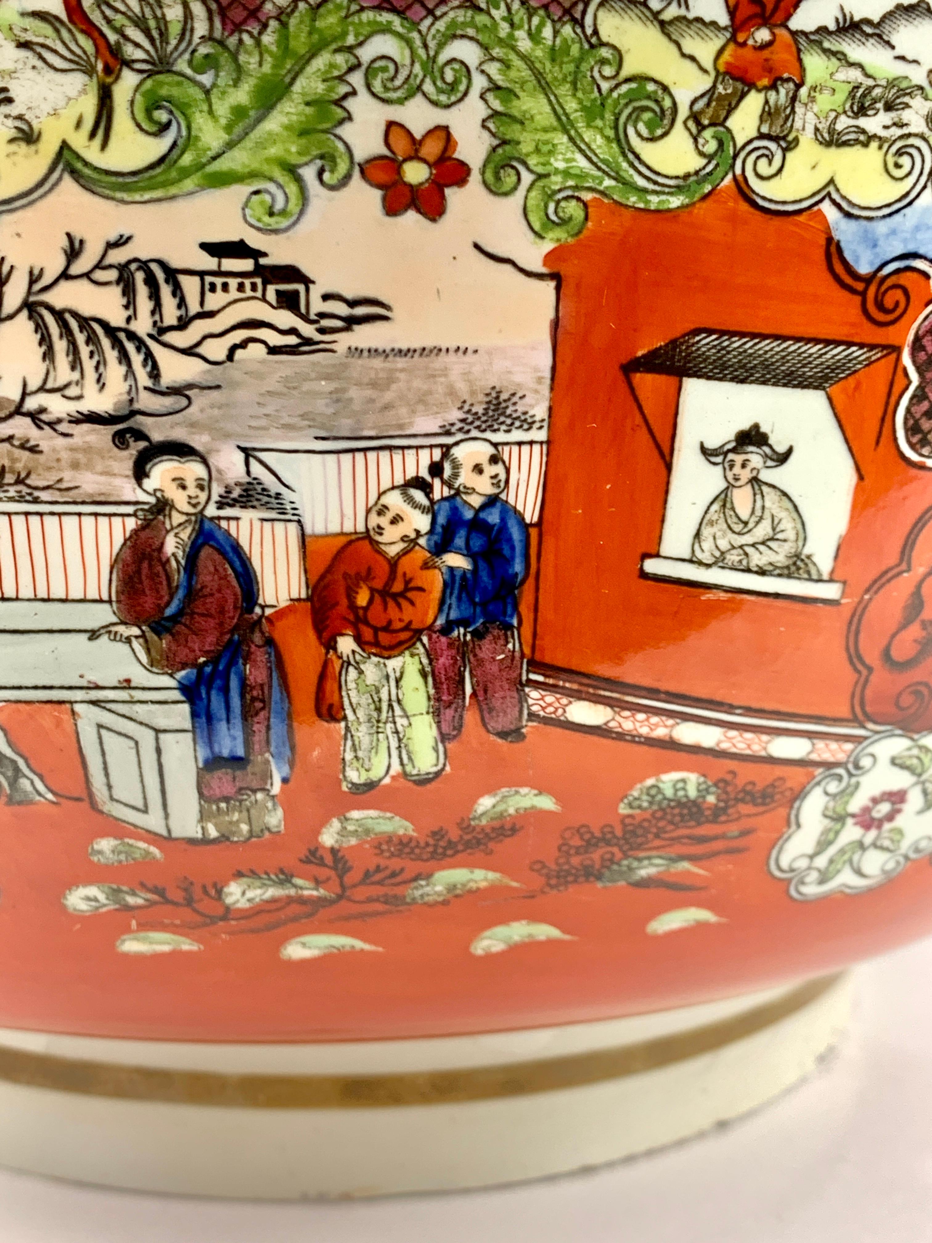 English Large Punch Bowl showing Medicine Man & Boy in the Window Patterns England 1810 For Sale