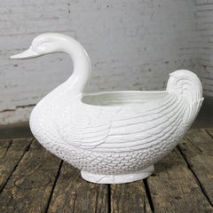 Large Pure White Porcelain Swan Jardinière Planter or Serving Tureen