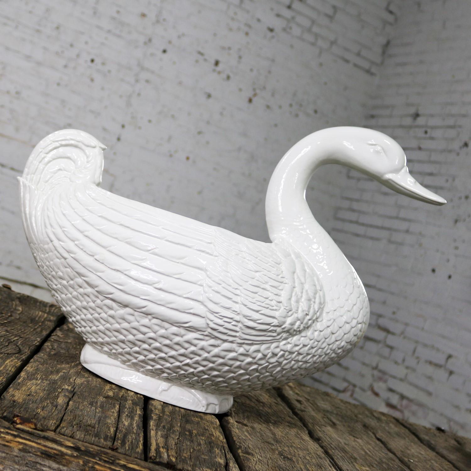 Large Pure White Porcelain Swan Jardinière Planter or Serving Tureen For Sale 1